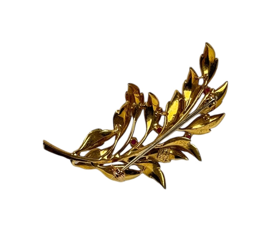 Tiffany & Co 18k Yellow Gold & Ruby Brooch