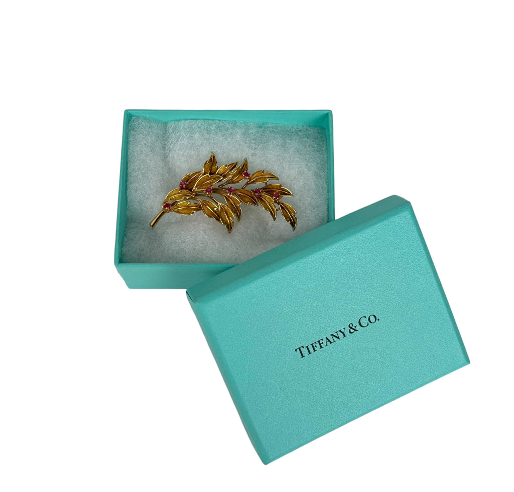 Tiffany & Co 18k Yellow Gold & Ruby Brooch