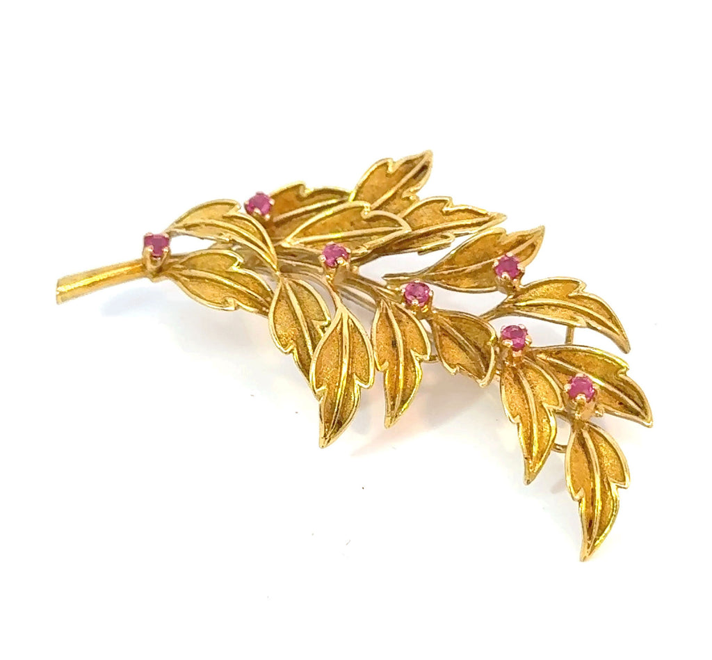 Tiffany & Co 18k Yellow Gold & Ruby Brooch