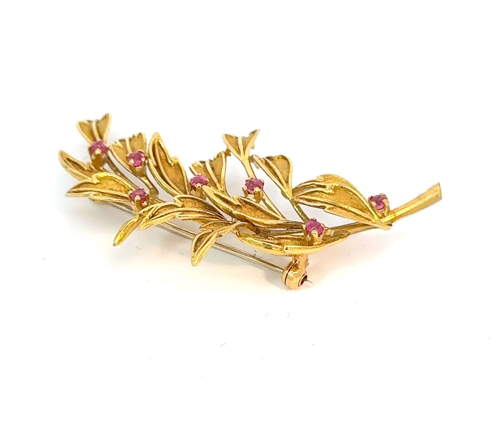 Tiffany & Co 18k Yellow Gold & Ruby Brooch