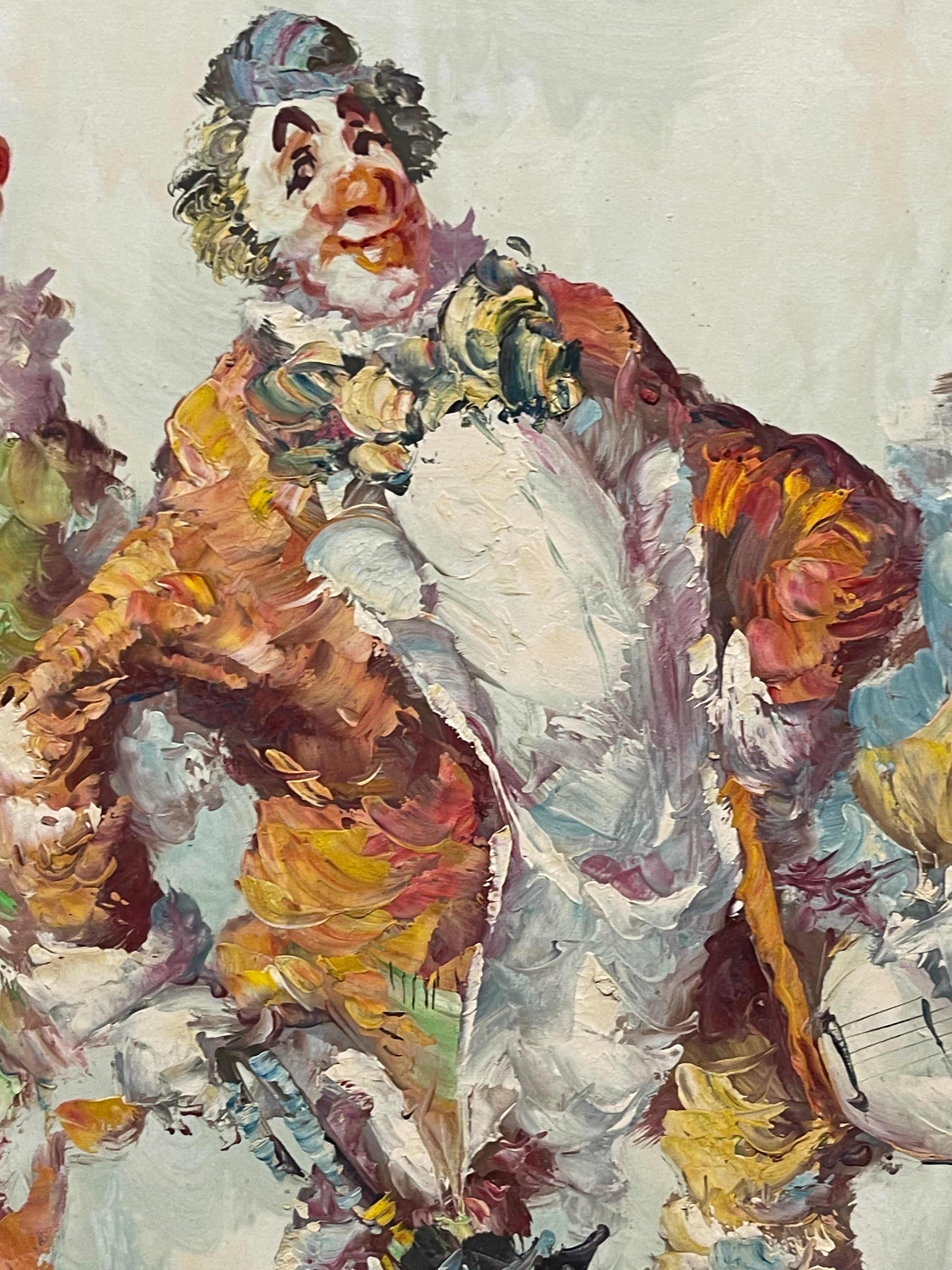Oil On Canvas Depicting of Clown Musicians