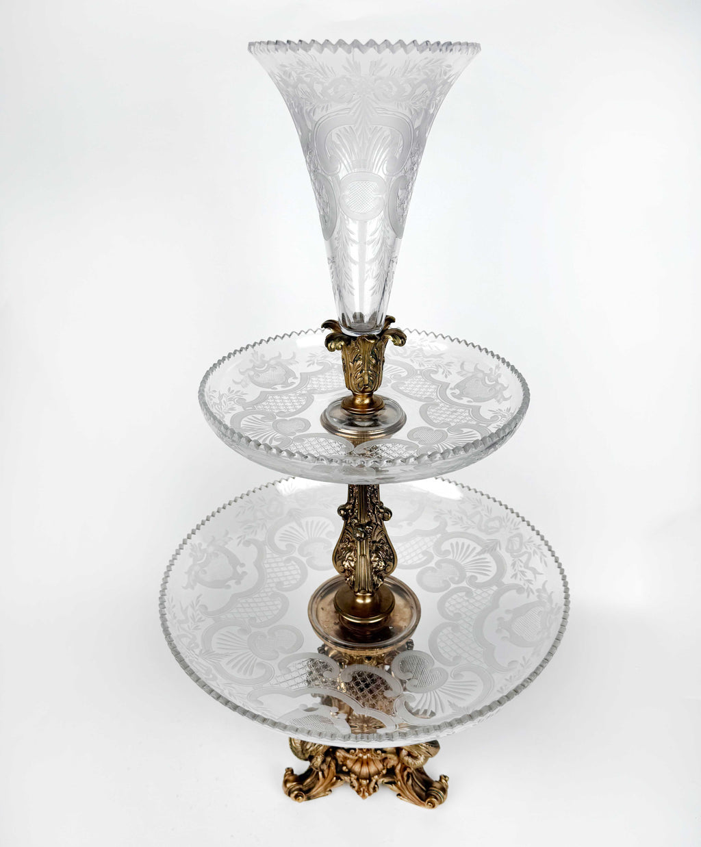A Christofle Very Large 19th Century French Gilt Bronze & Crystal Centerpiece