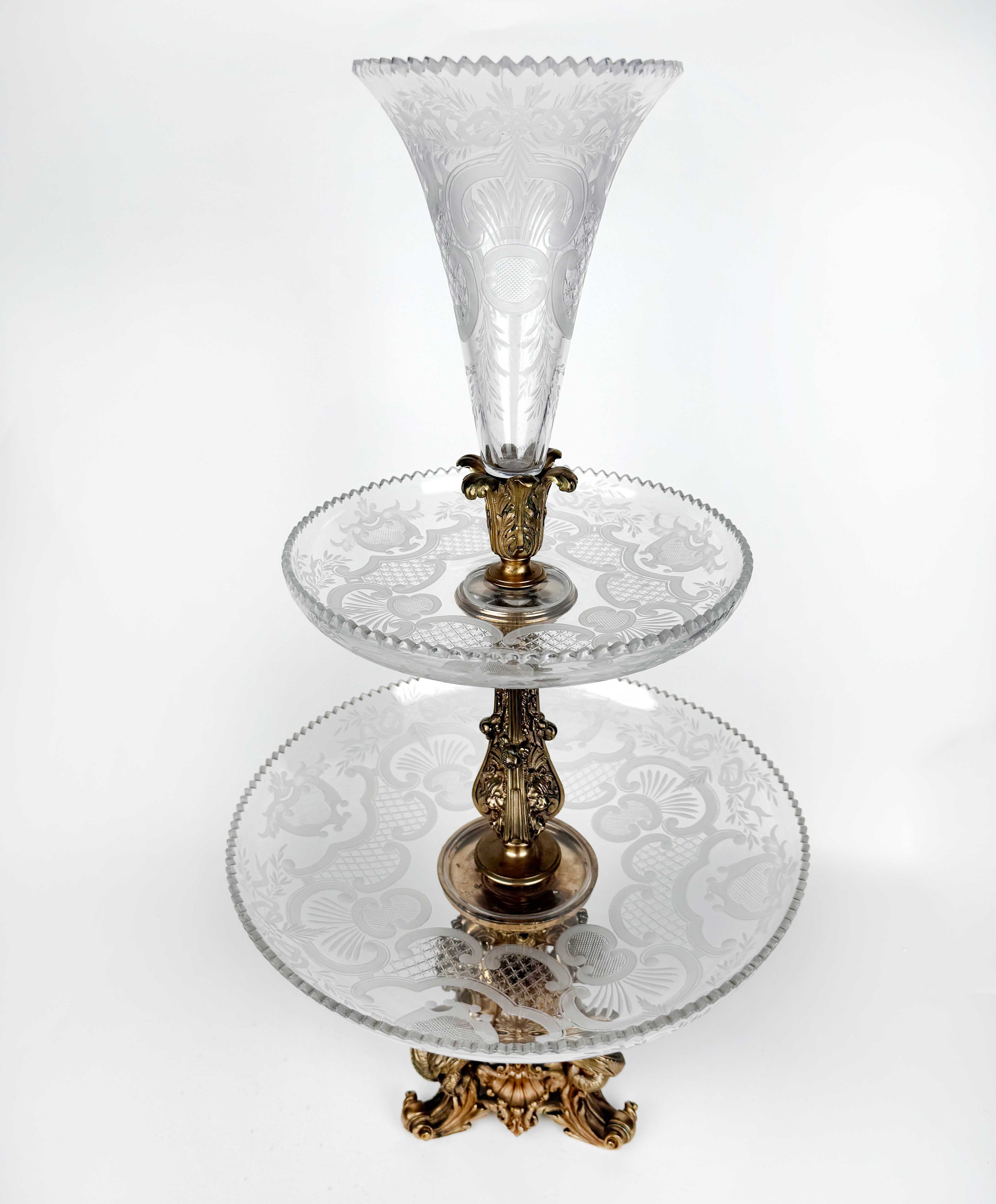 A Christofle Very Large 19th Century French Gilt Bronze & Crystal Centerpiece