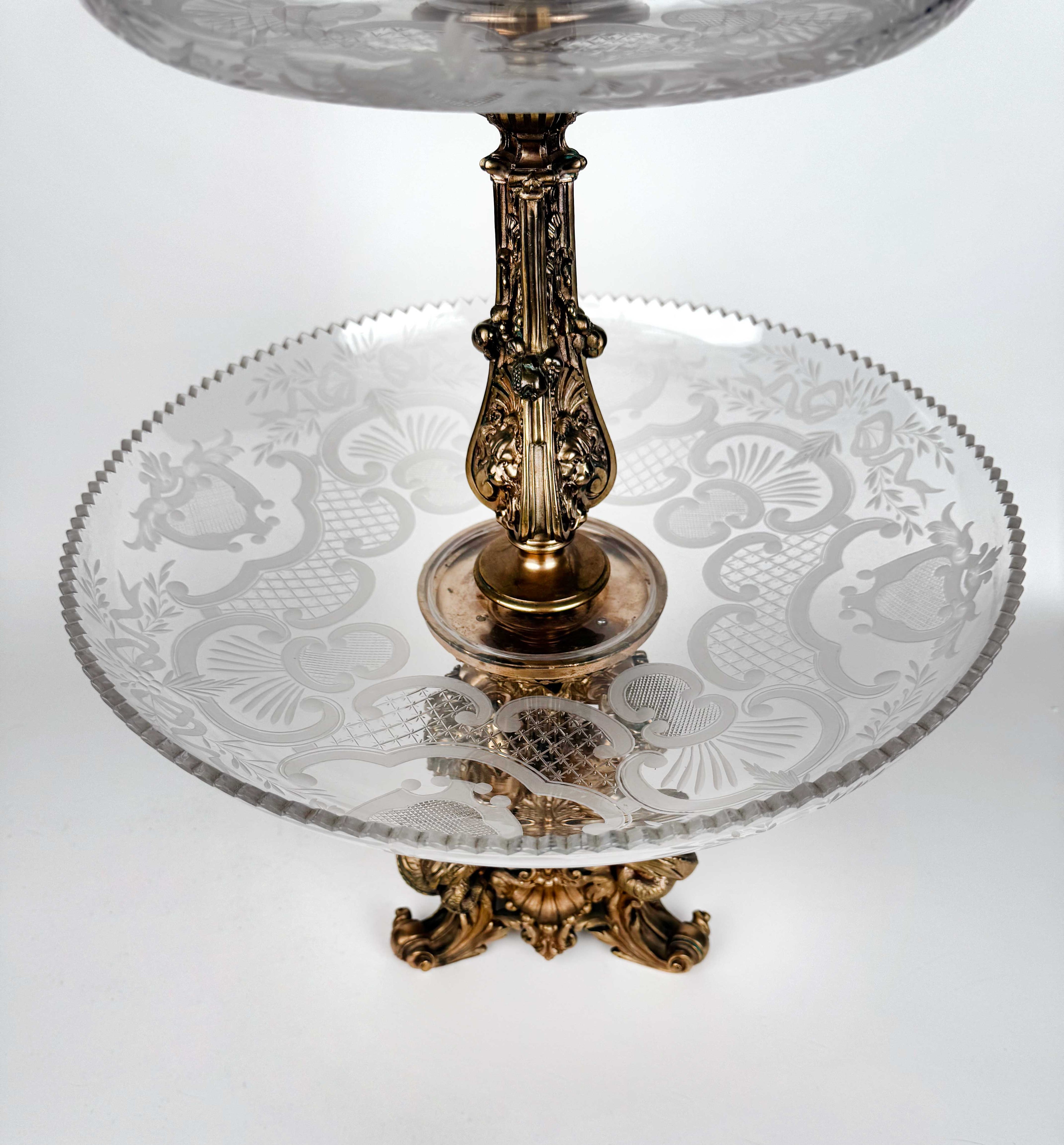 A Christofle Very Large 19th Century French Gilt Bronze & Crystal Centerpiece
