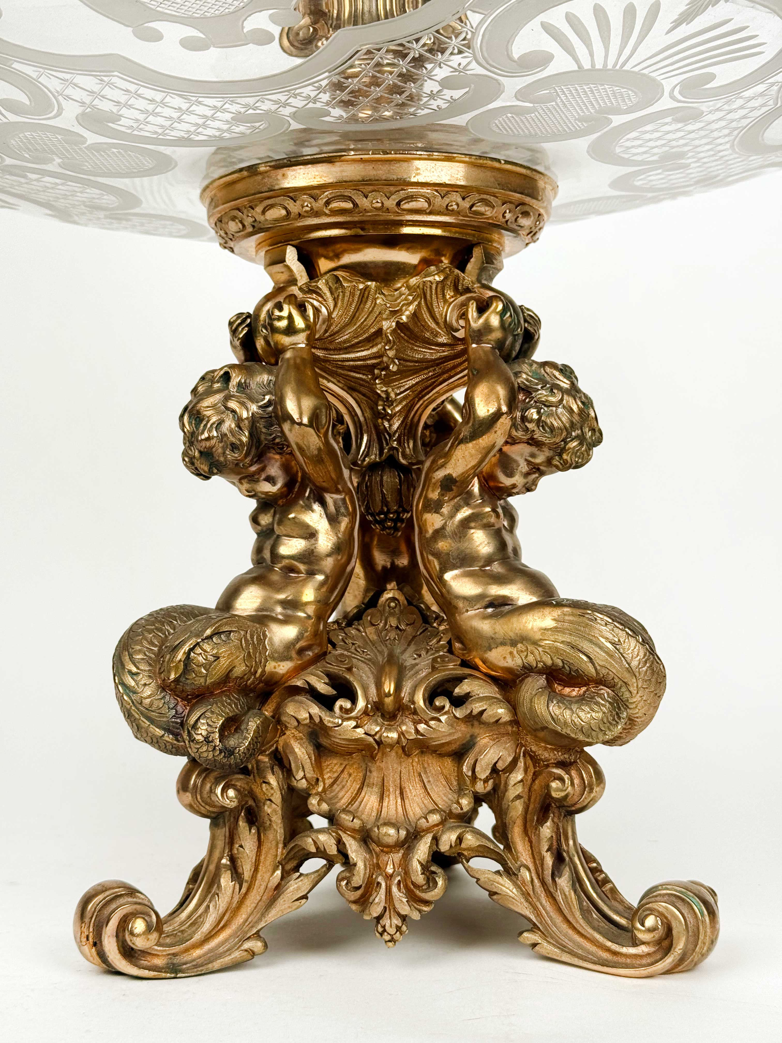 Very Large 19th Century French Gilt Bronze & Crystal Centerpiece By Christofle