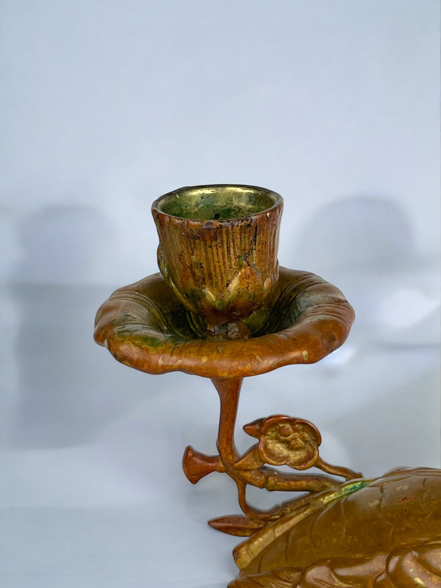 A Pair of French Chinoiserie Patinated Bronze Candle Sticks