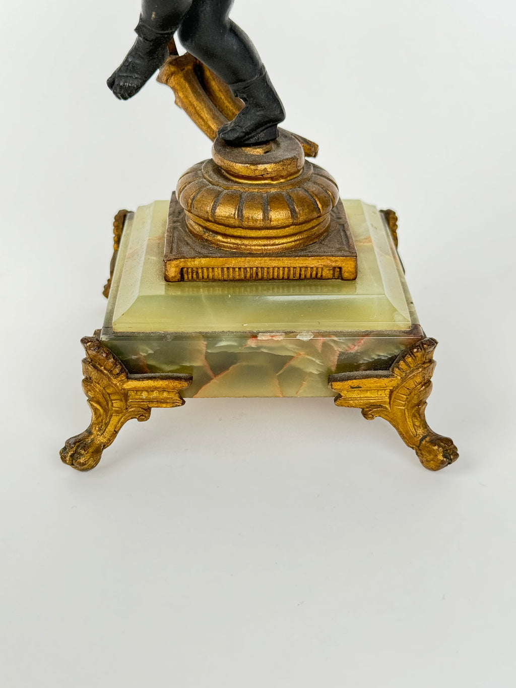 Pair Of 20th Century Gilt & Patinated Art Nouveau Candelabras Mounted On Onyx