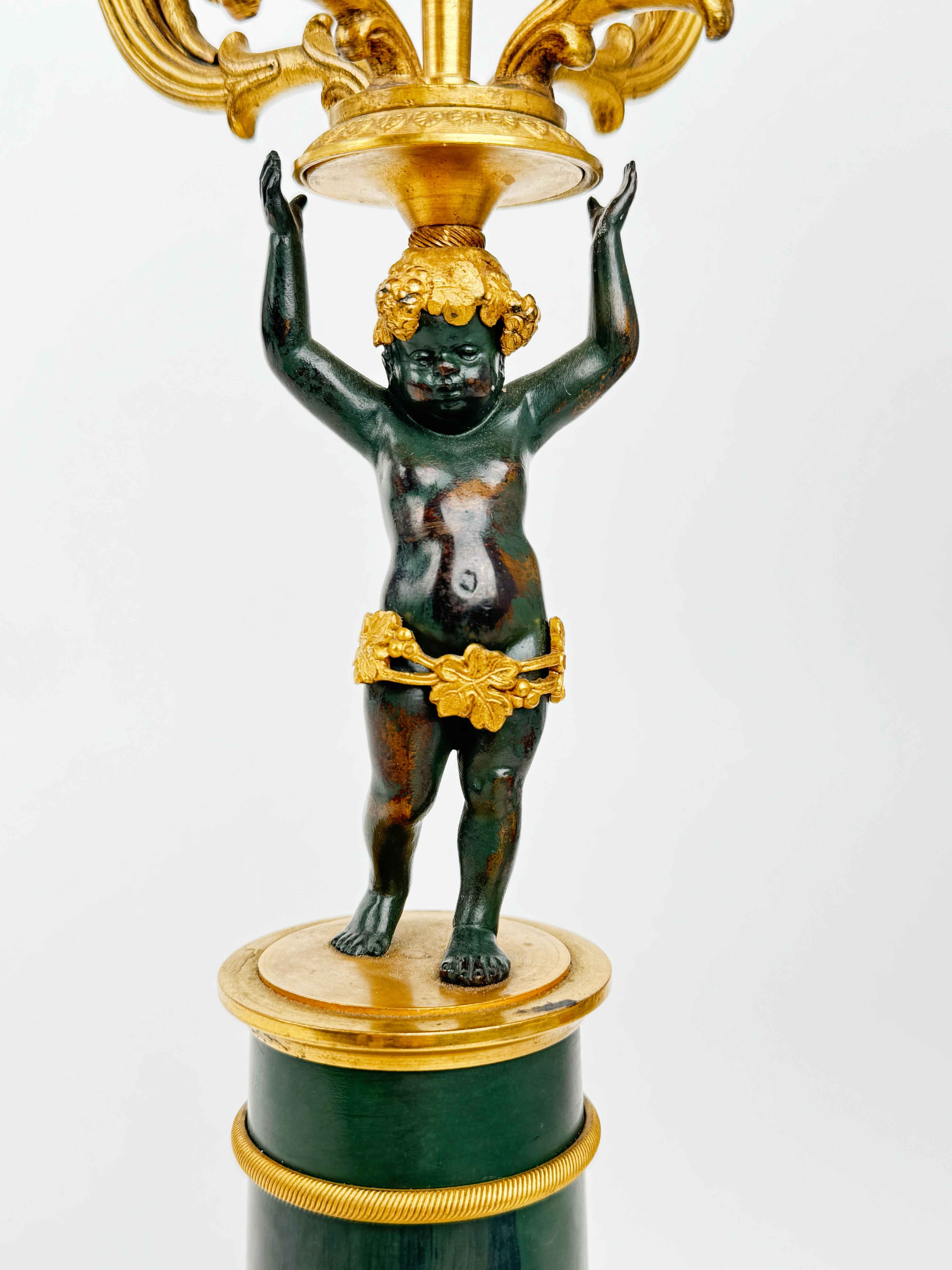 19th Century Pair OF French Empire Patinated & Gilt Bronze Bronze Candelabras