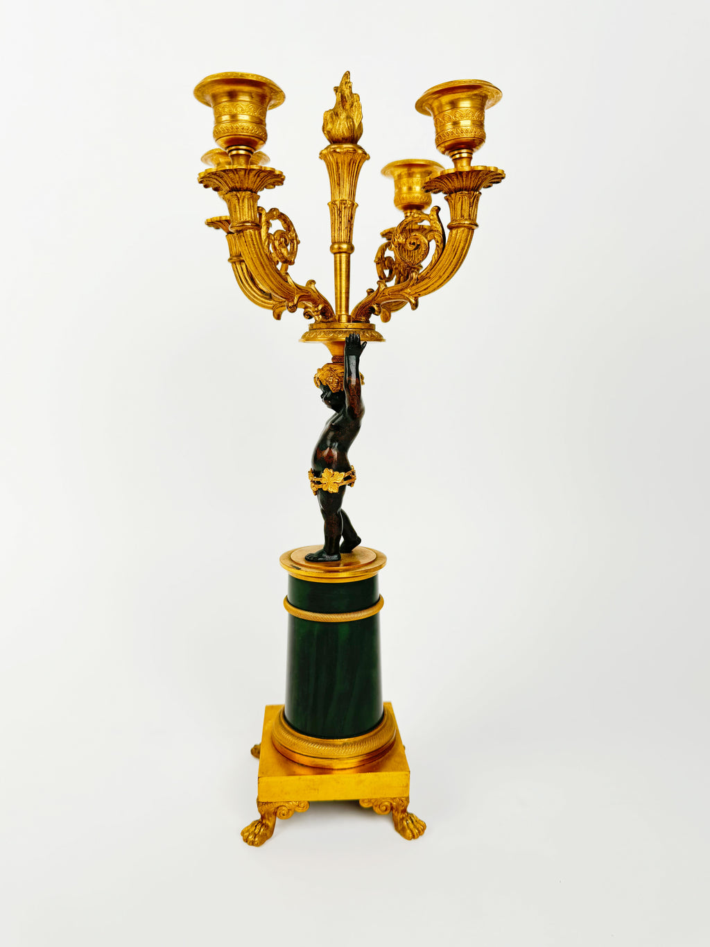 19th Century Pair OF French Empire Patinated & Gilt Bronze Bronze Candelabras