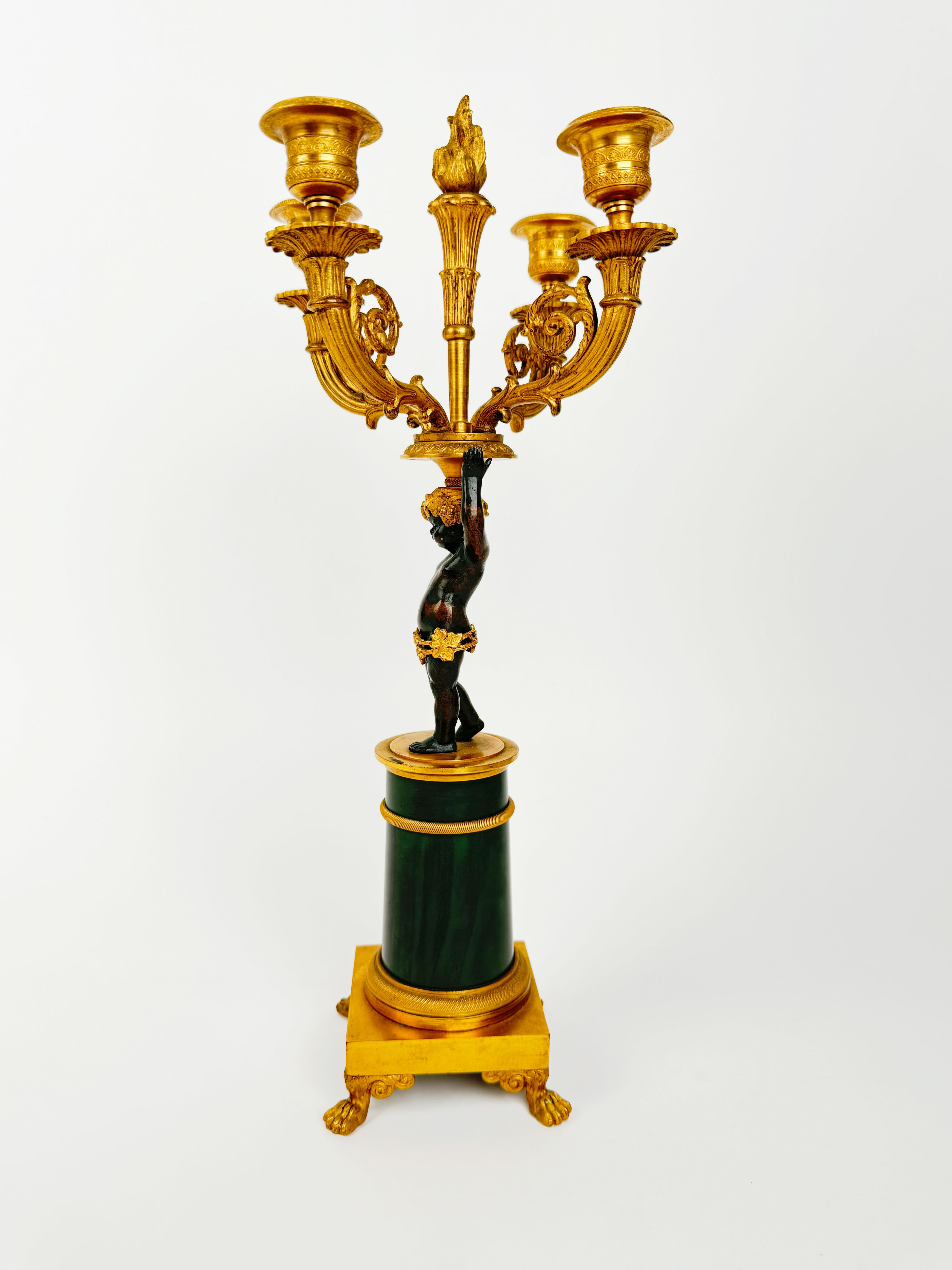 19th Century Pair OF French Empire Patinated & Gilt Bronze Bronze Candelabras