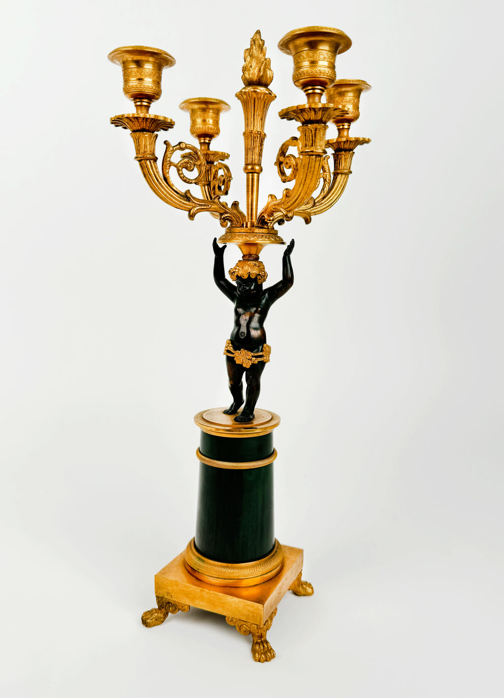 19th Century Pair OF French Empire Patinated & Gilt Bronze Bronze Candelabras