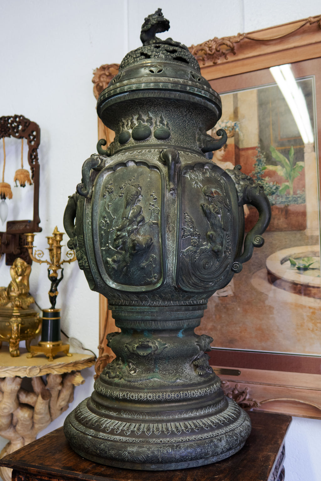 19th Century Palatial Japanese Meiji Period Hand chiseled Incense Burner Signed