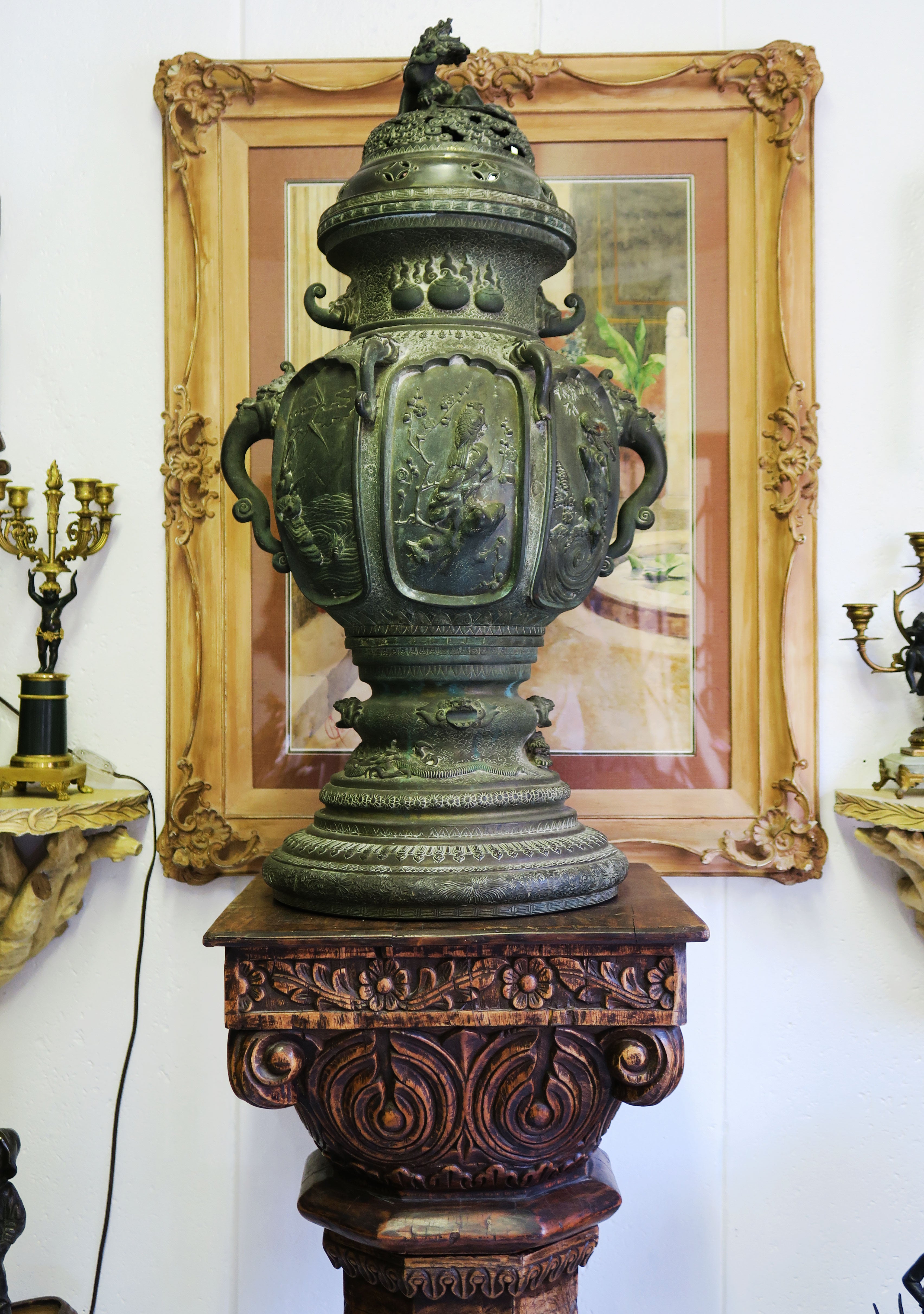 19th Century Palatial Japanese Meiji Period Hand chiseled Incense Burner Signed