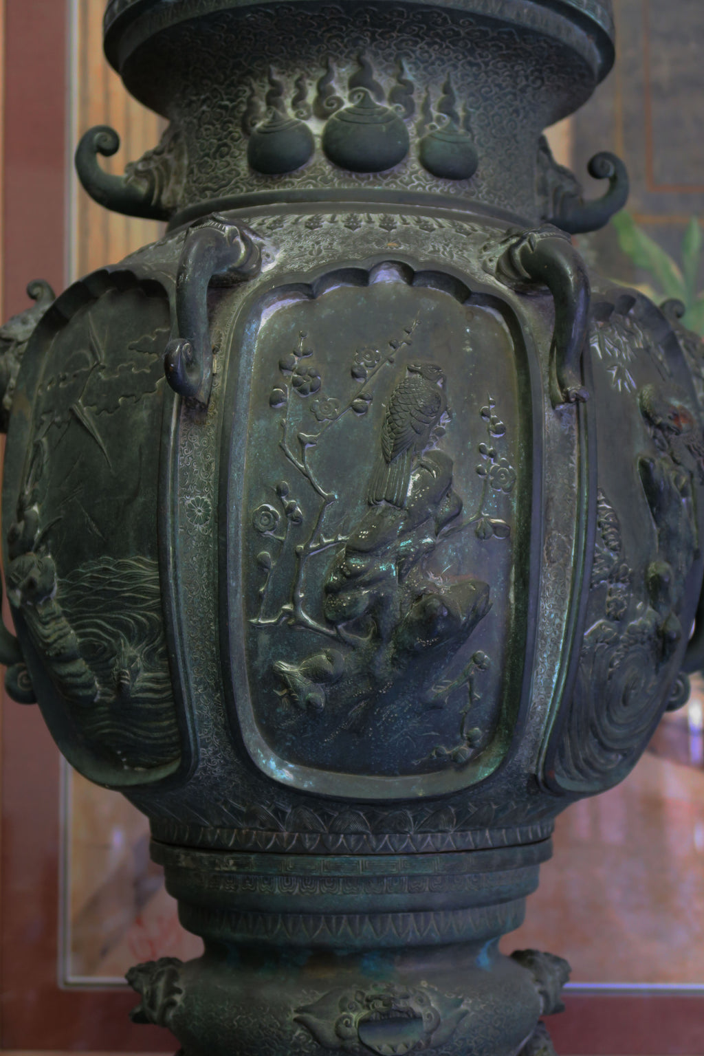 19th Century Palatial Japanese Meiji Period Hand chiseled Incense Burner Signed