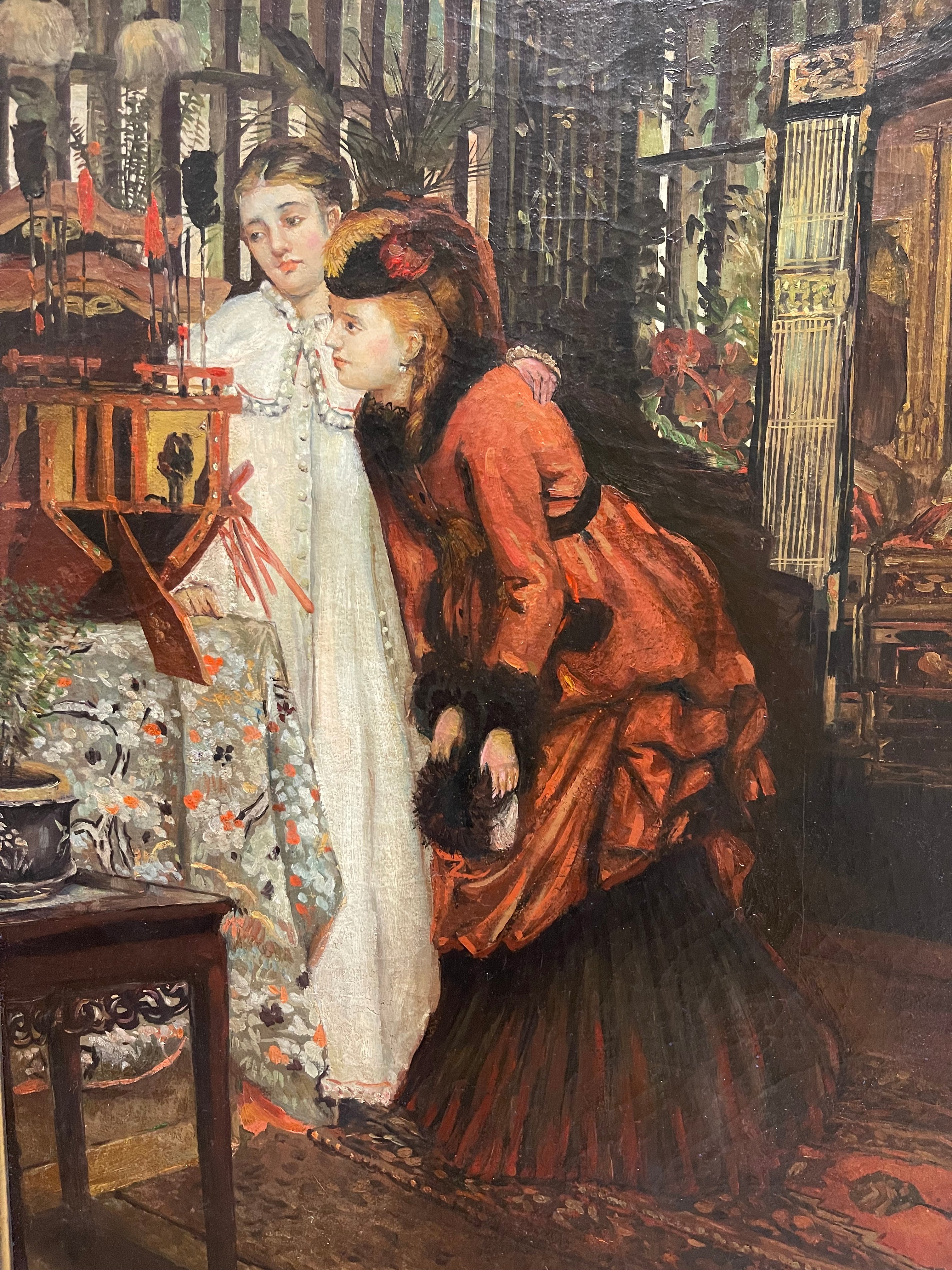 Young Ladies Looking at Japanese Objects - Circle of James Tissot