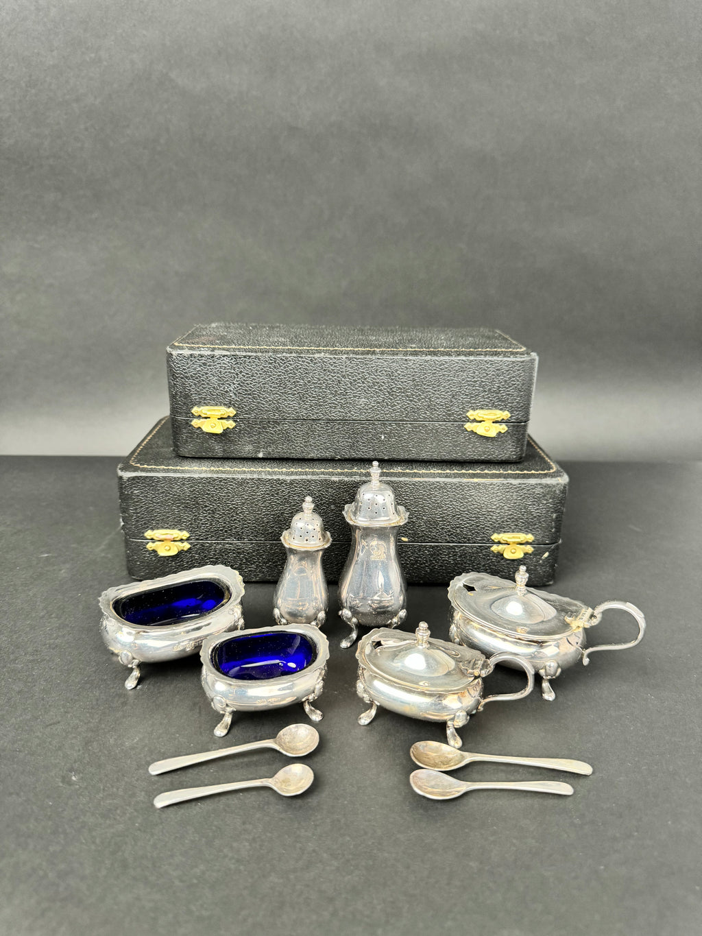 Lot Of 2 Sets Of Harronds Sterling Silver Salt & pepper Cellars