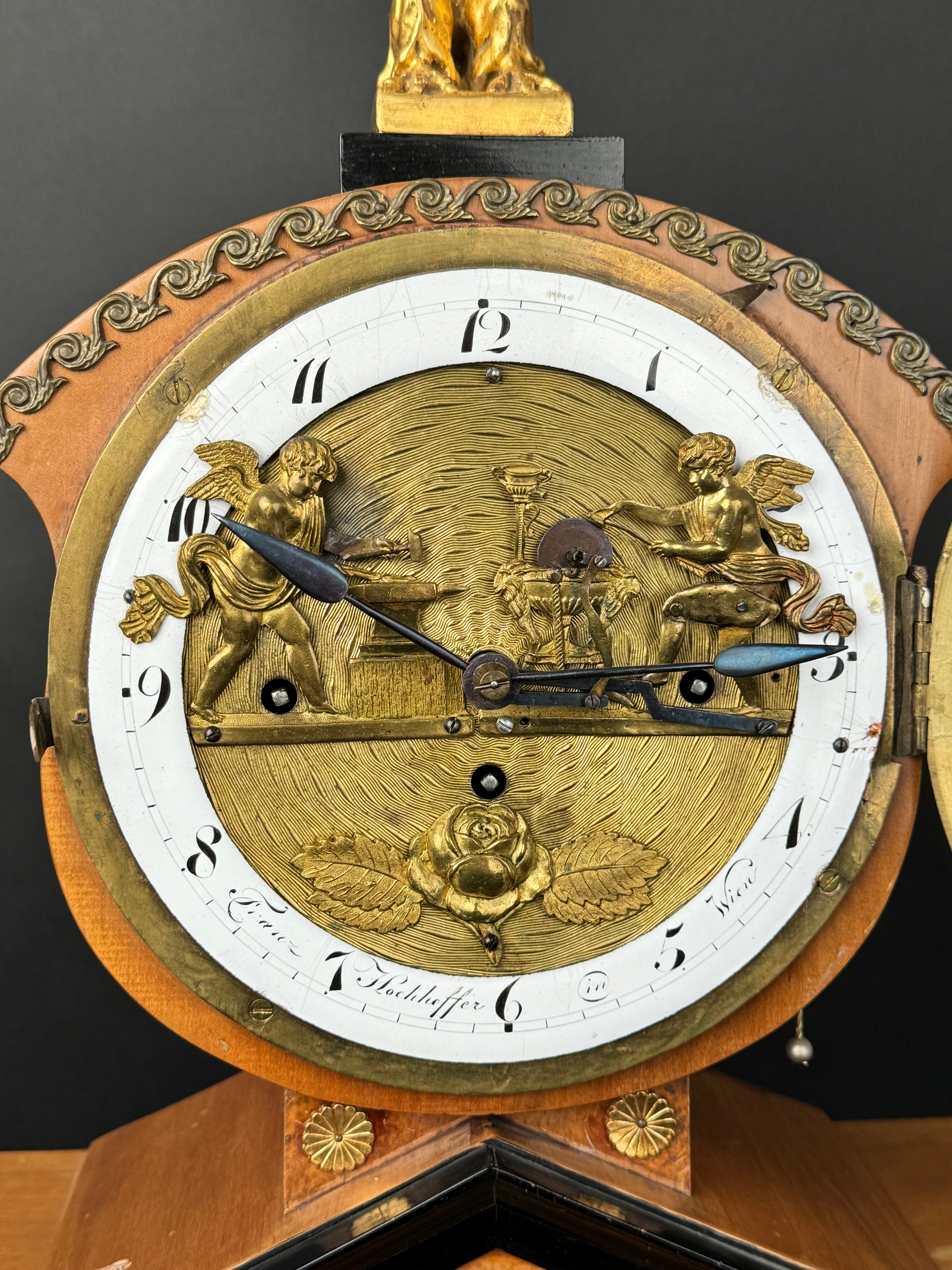 An Austrian Gilt Bronze & Wooden Automaton Mechanical Clock