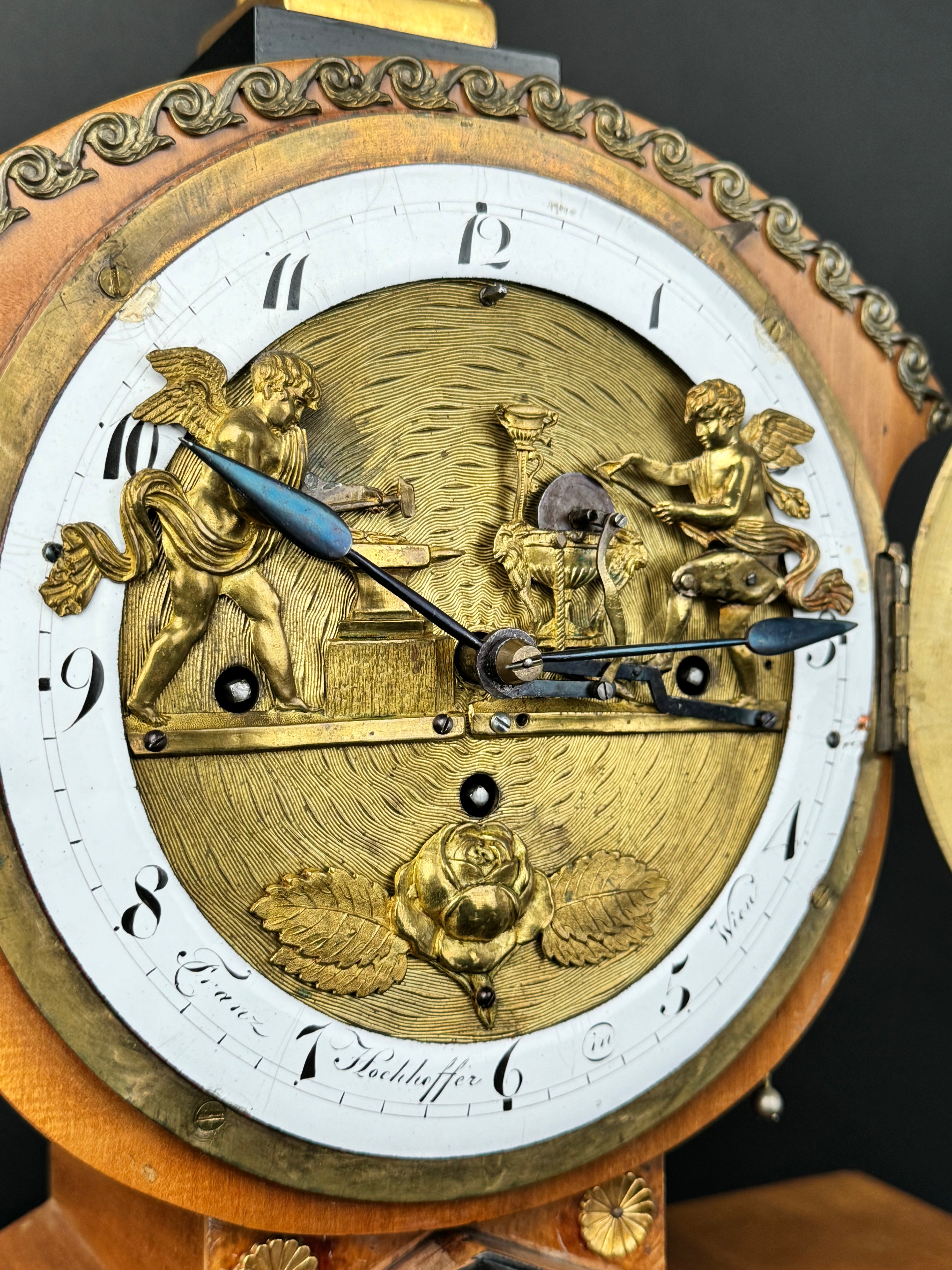 An Austrian Gilt Bronze & Wooden Automaton Mechanical Clock