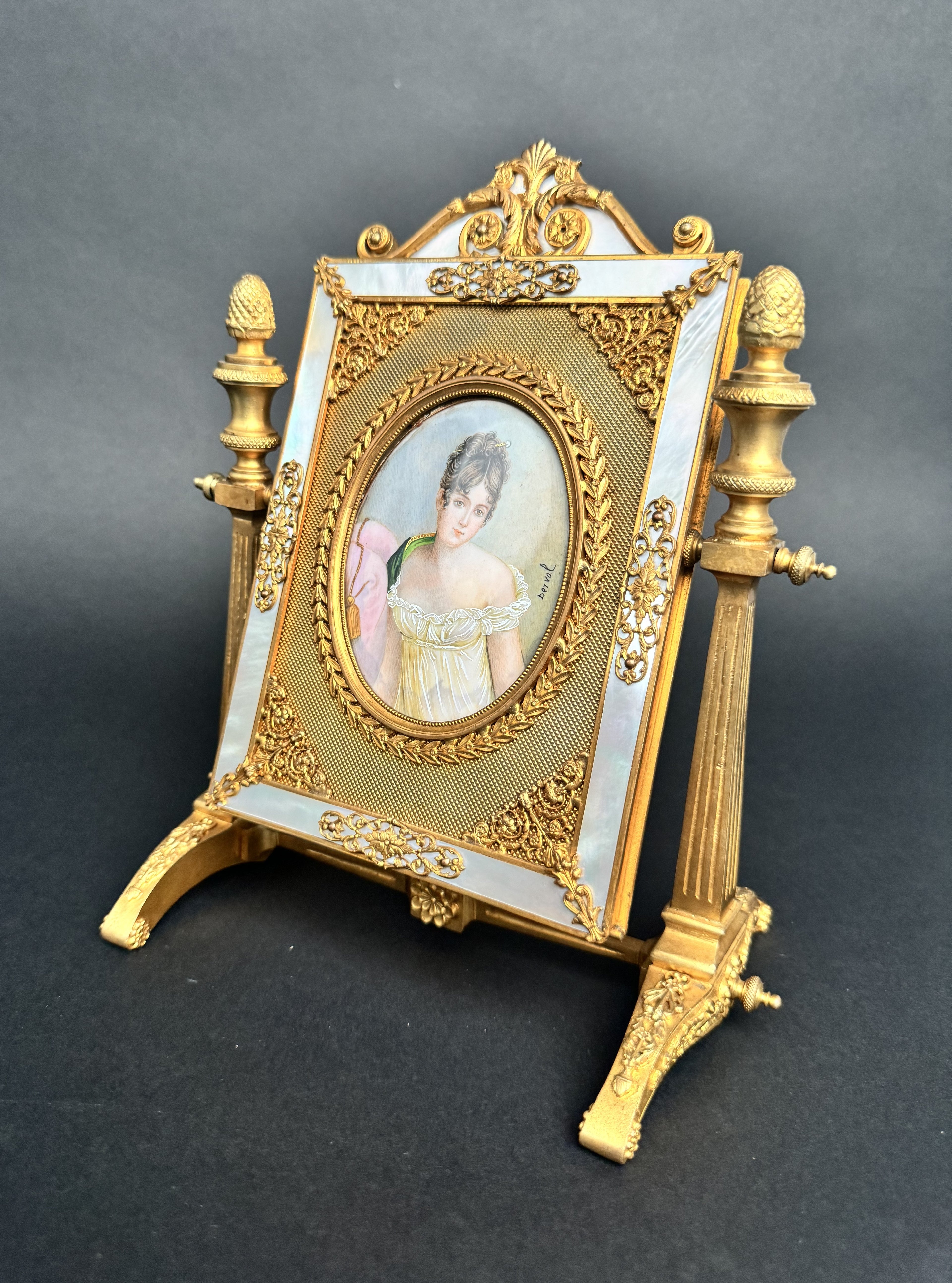 19th Century French Gilt Bronze Table Mirror