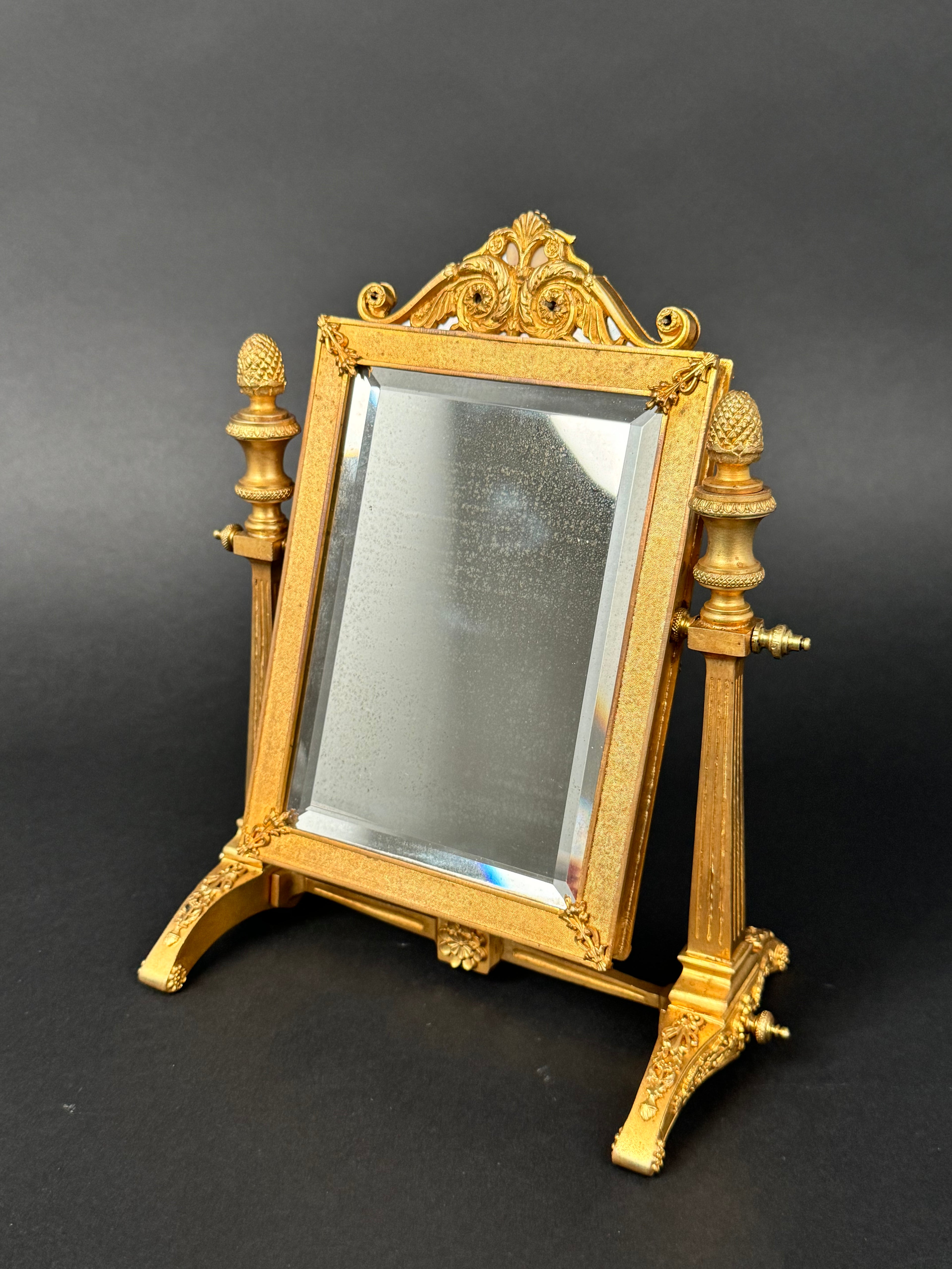 19th Century French Gilt Bronze Table Mirror
