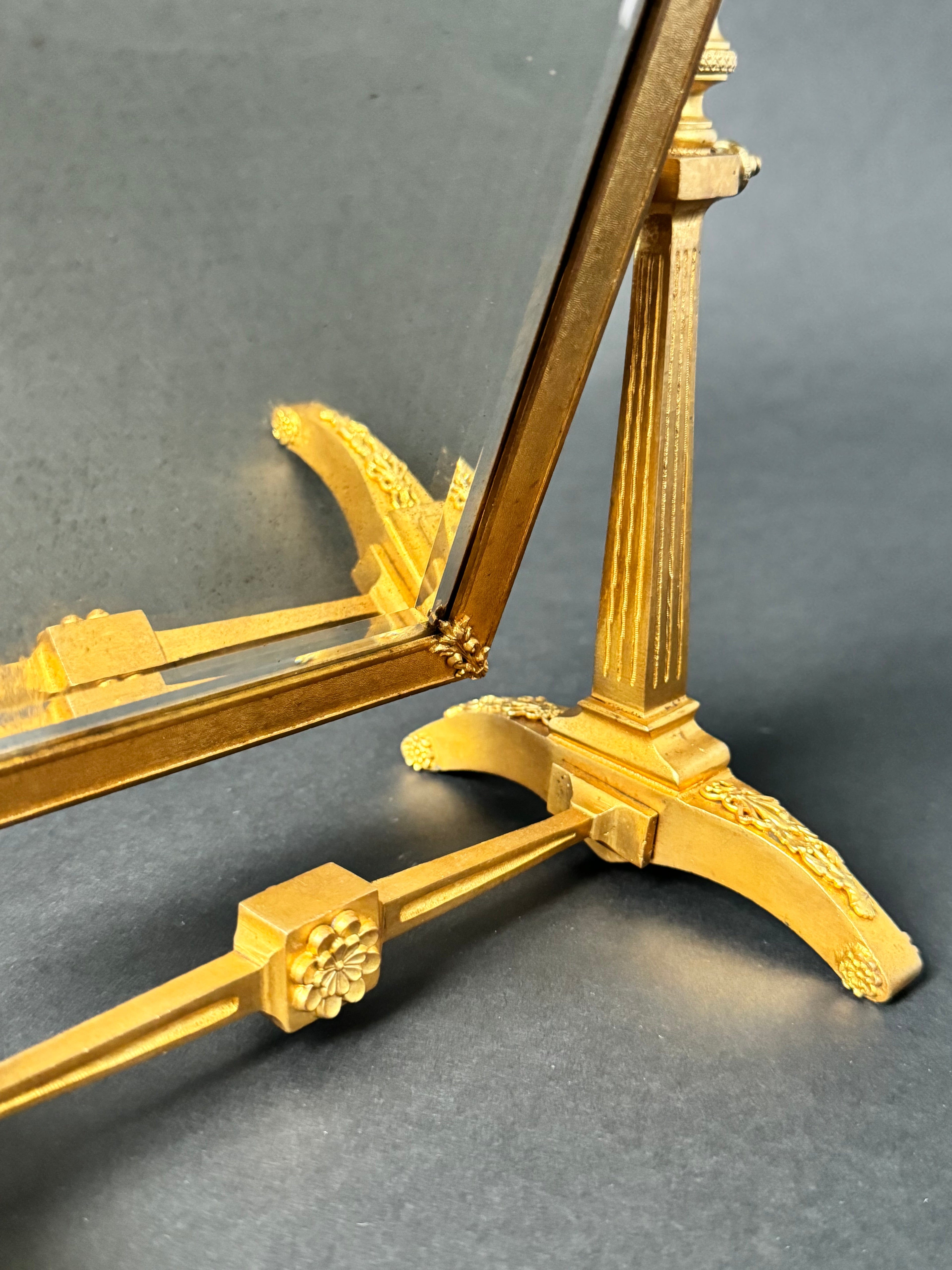 19th Century French Gilt Bronze Table Mirror