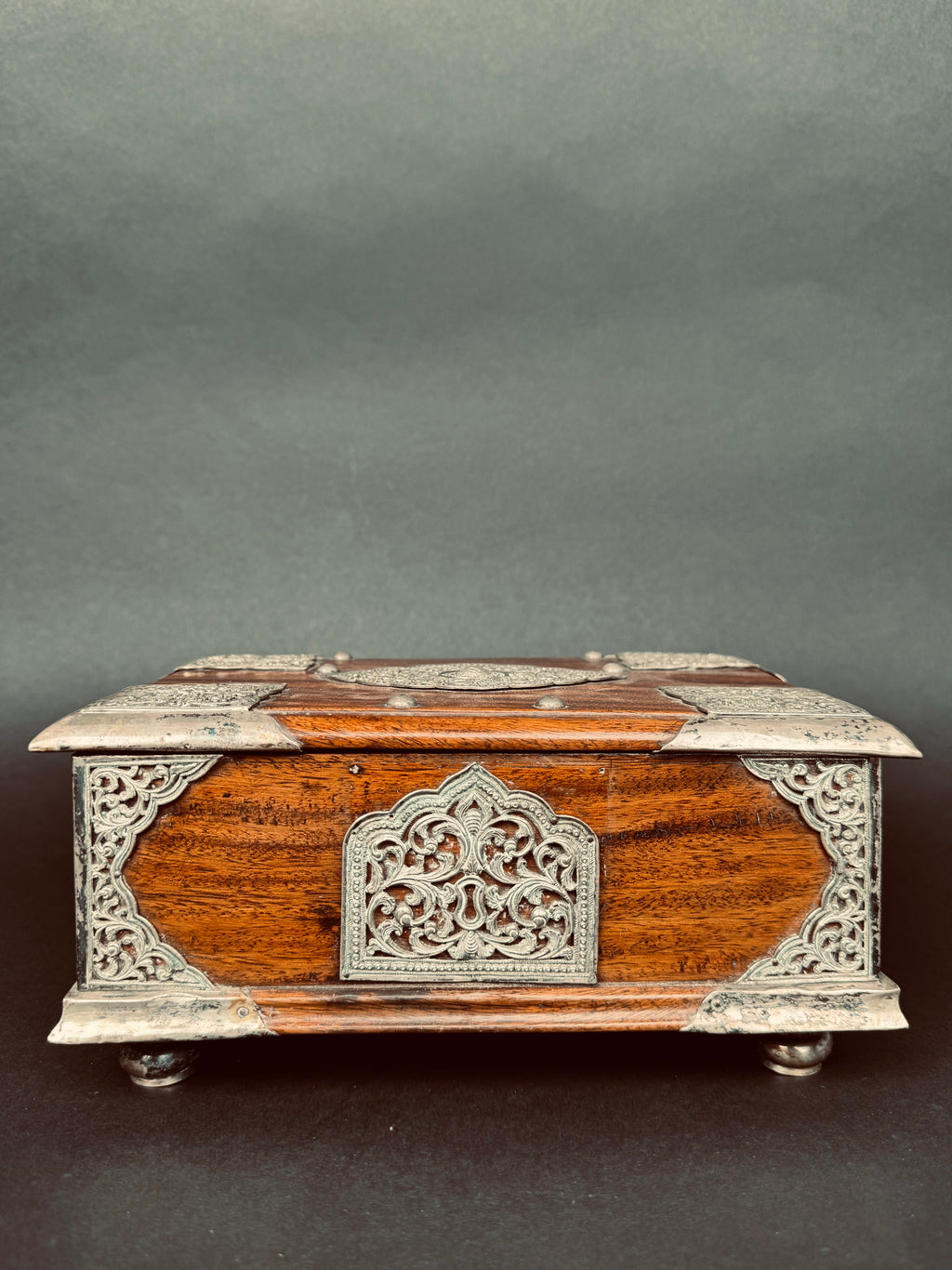 19th Century Tibetan Silver Mounted Wooden Box