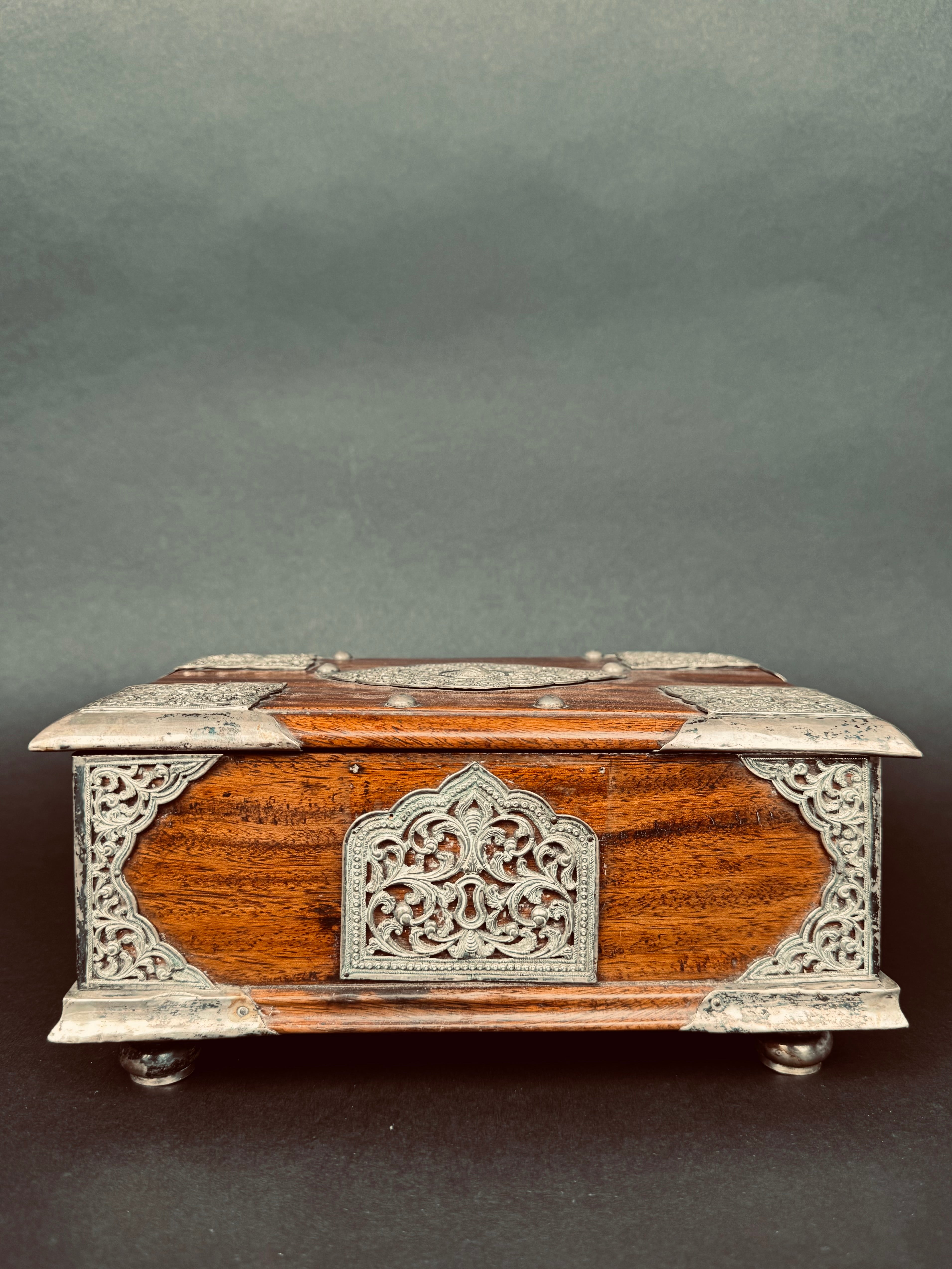 19th Century Tibetan Silver Mounted Wooden Box