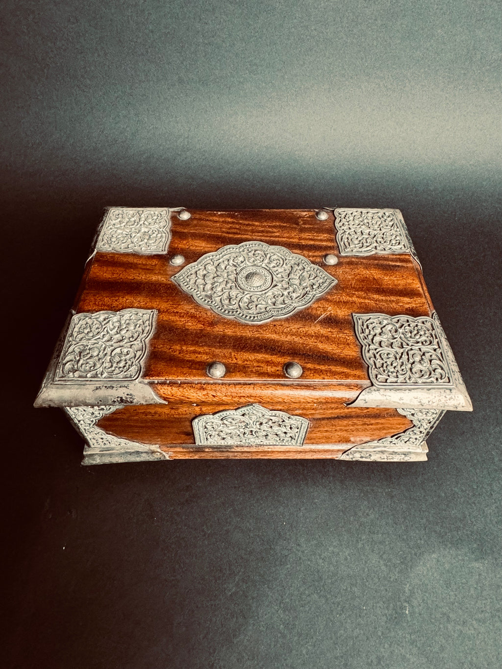 19th Century Tibetan Silver Mounted Wooden Box