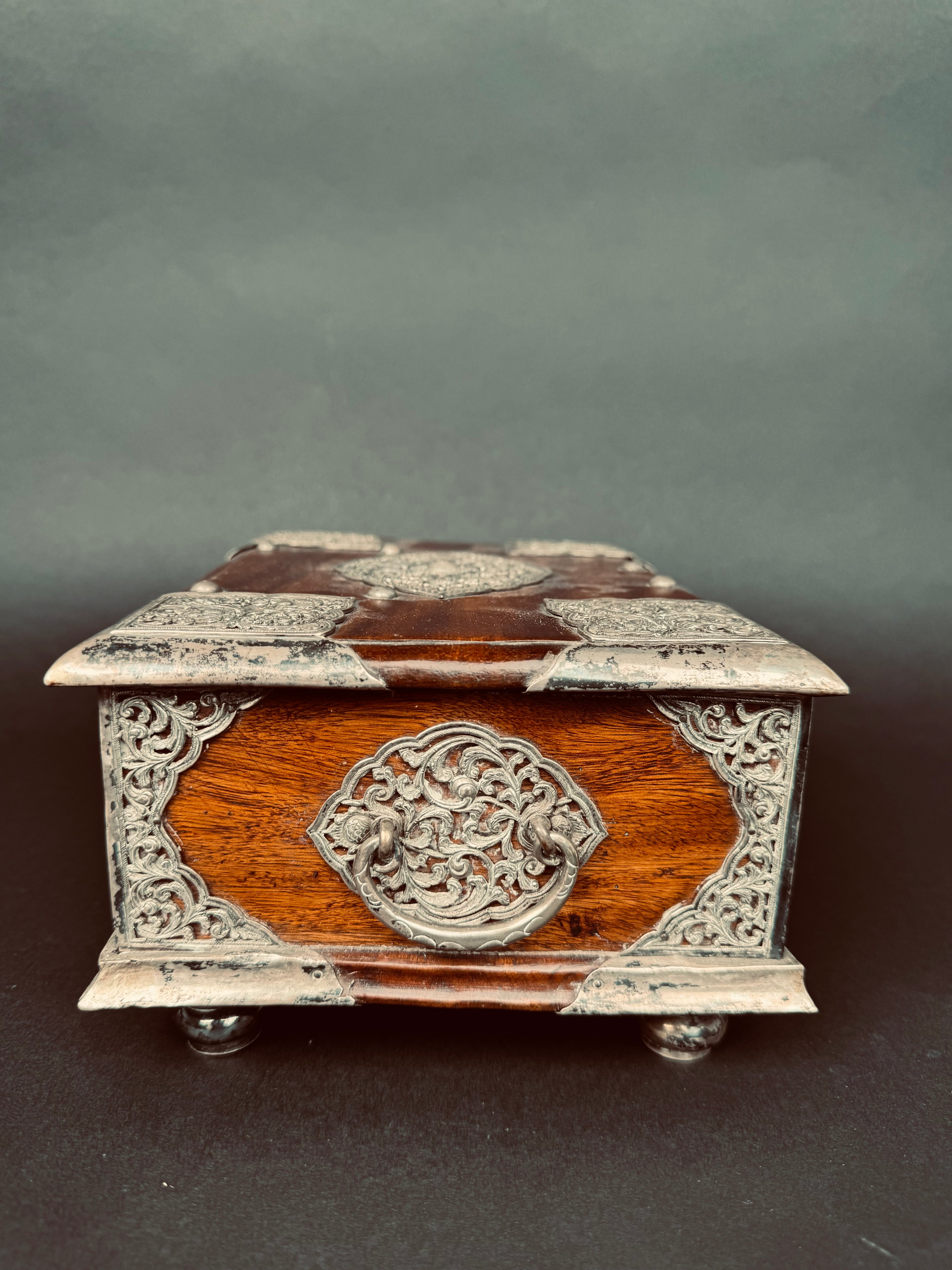 19th Century Tibetan Silver Mounted Wooden Box