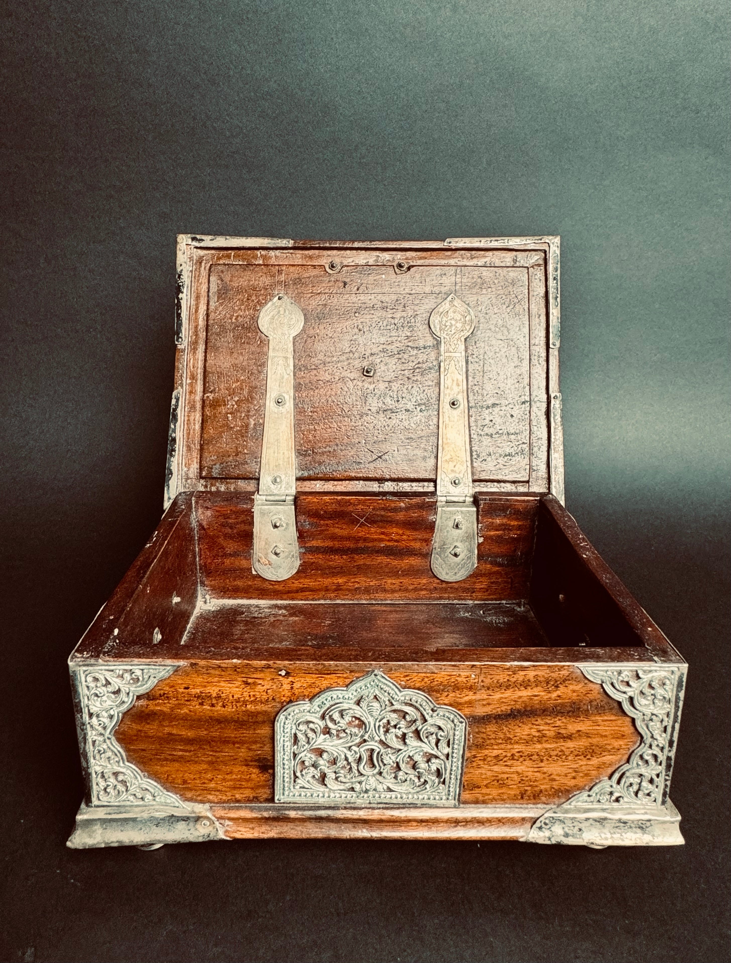 19th Century Tibetan Silver Mounted Wooden Box