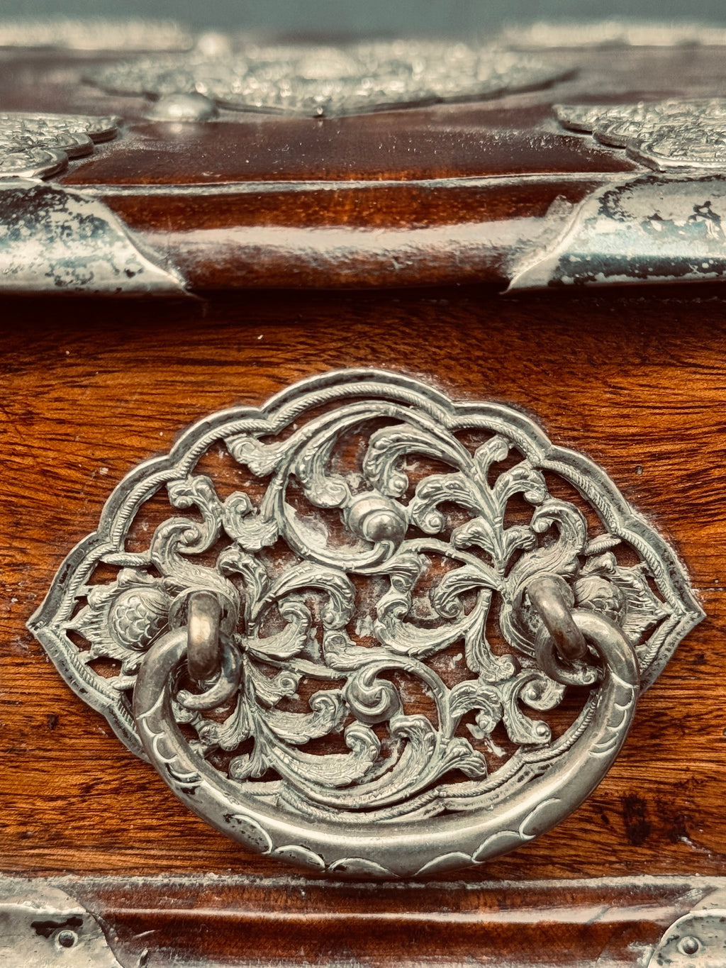 19th Century Tibetan Silver Mounted Wooden Box