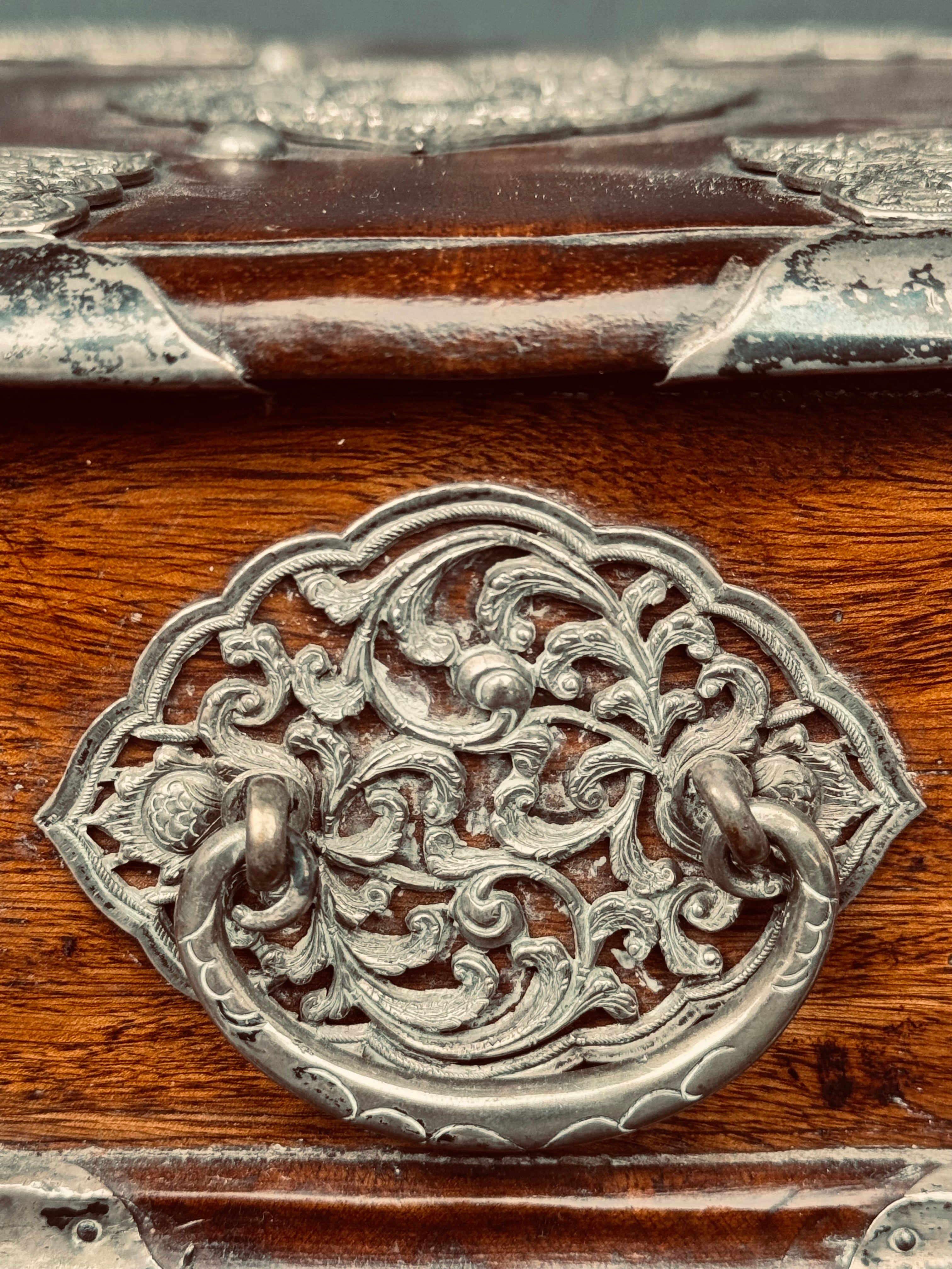 19th Century Tibetan Silver Mounted Wooden Box