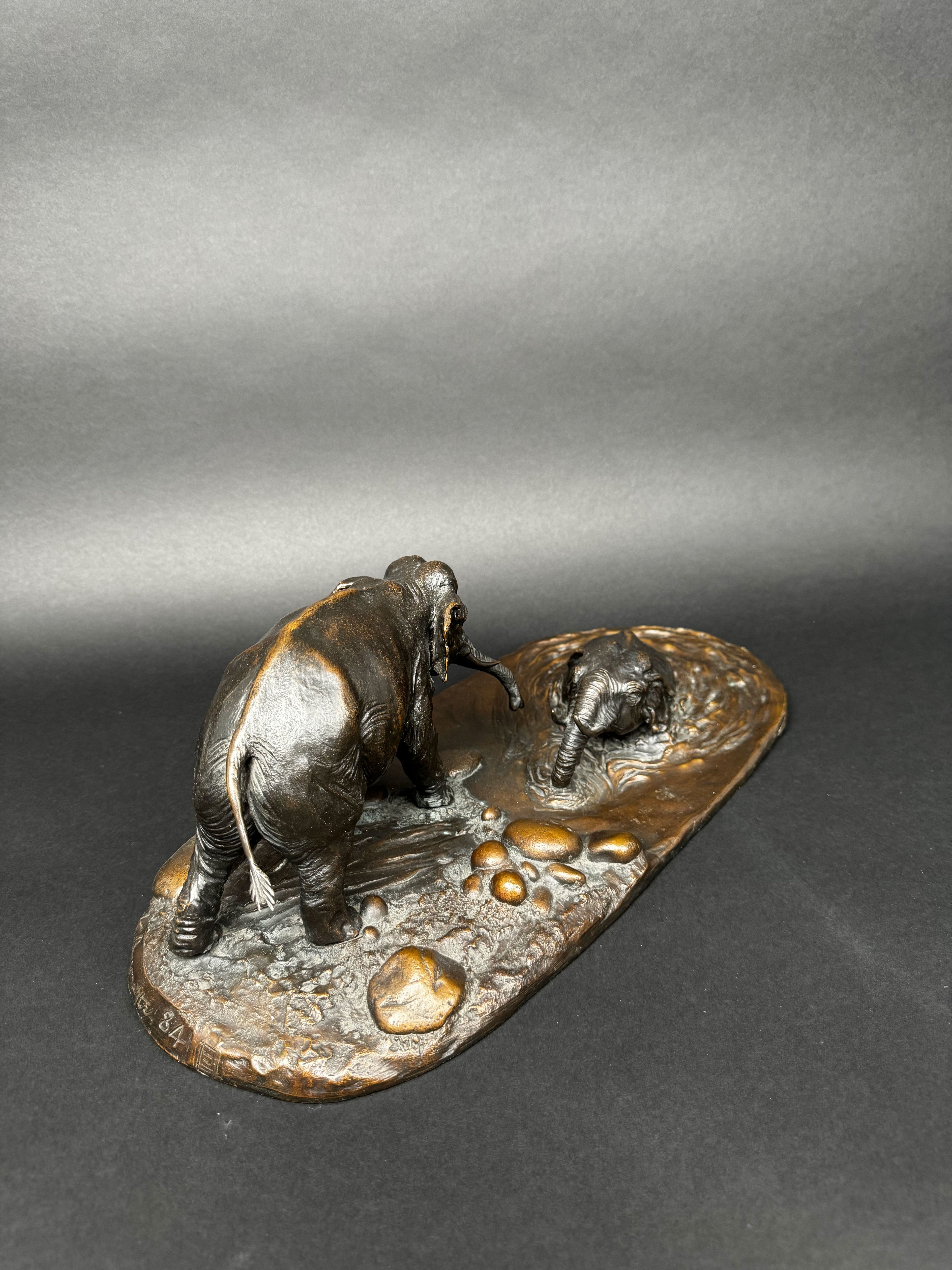 Limited Edition Patinated Bronze Sculpture Of Playing Elephants, 20th Century