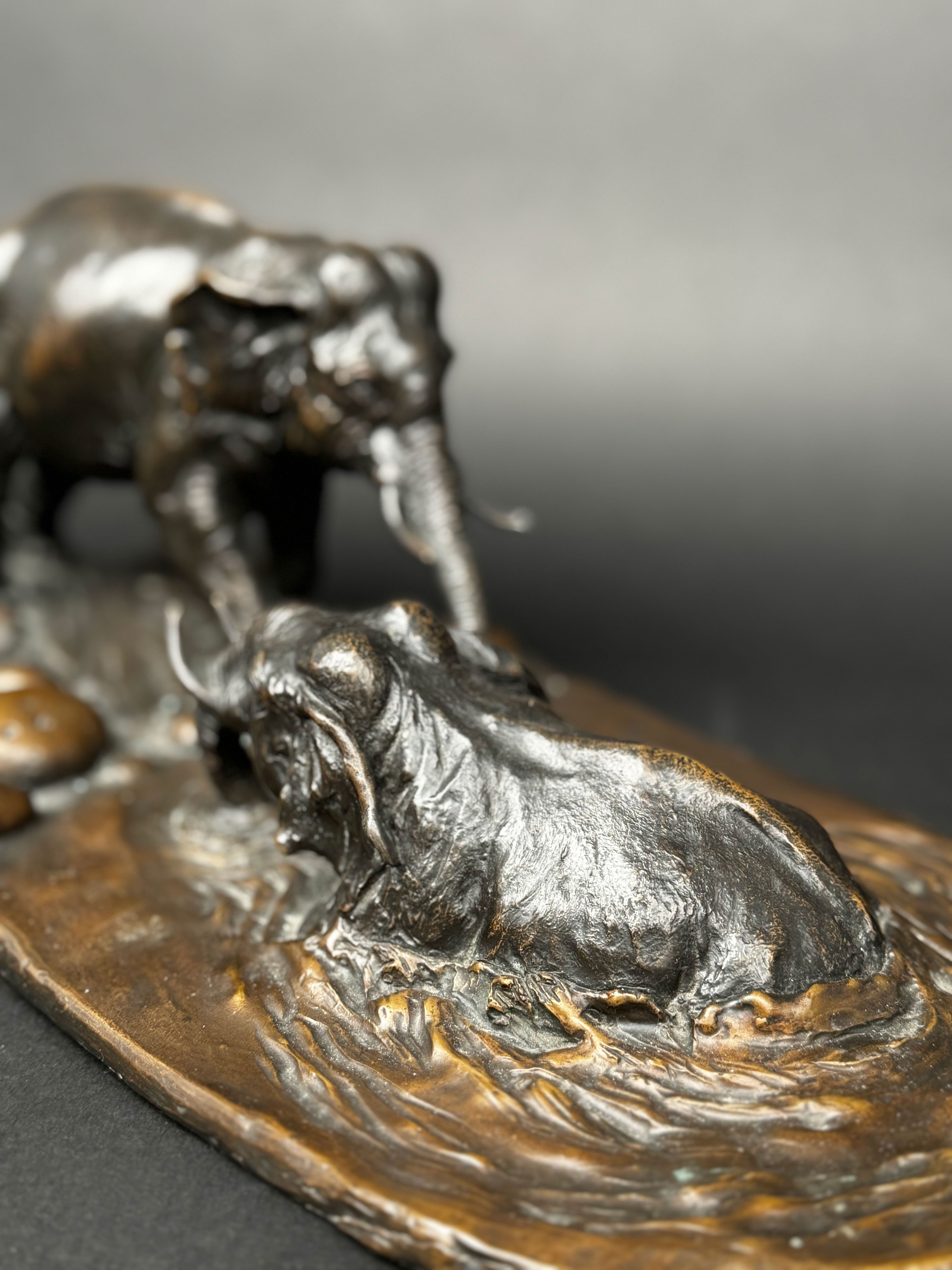 Limited Edition Patinated Bronze Sculpture Of Playing Elephants, 20th Century