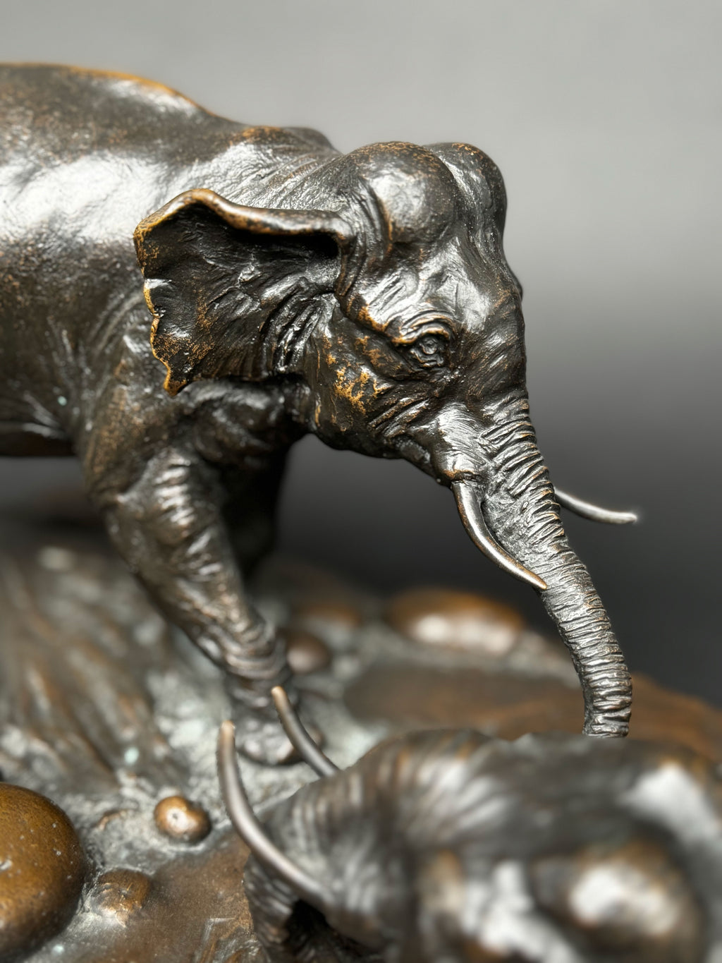 Limited Edition Patinated Bronze Sculpture Of Playing Elephants, 20th Century