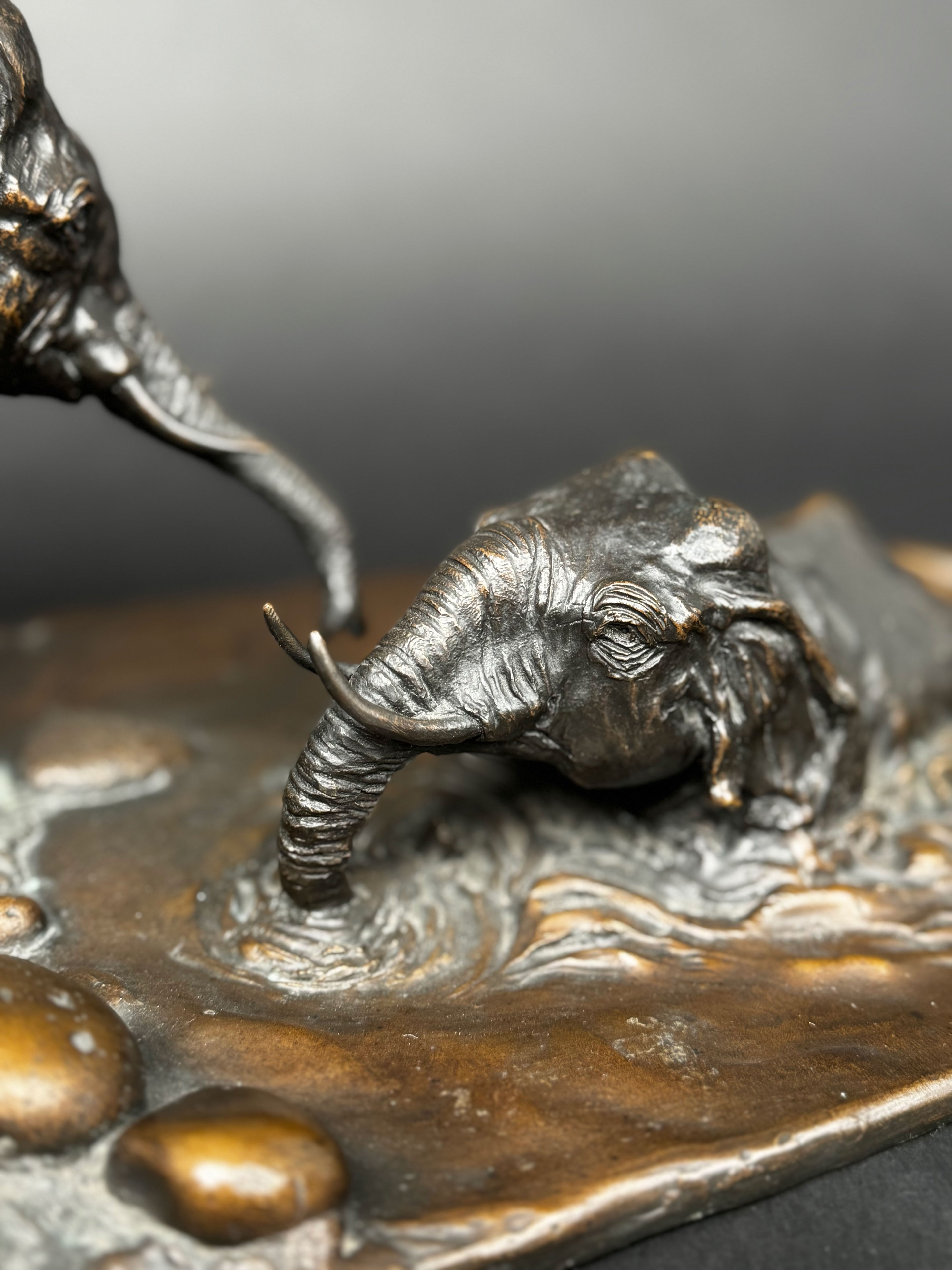 Limited Edition Patinated Bronze Sculpture Of Playing Elephants, 20th Century