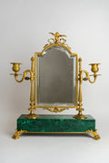 Gilt Bronze Mirror Mounted On Malachite Base By Giroux