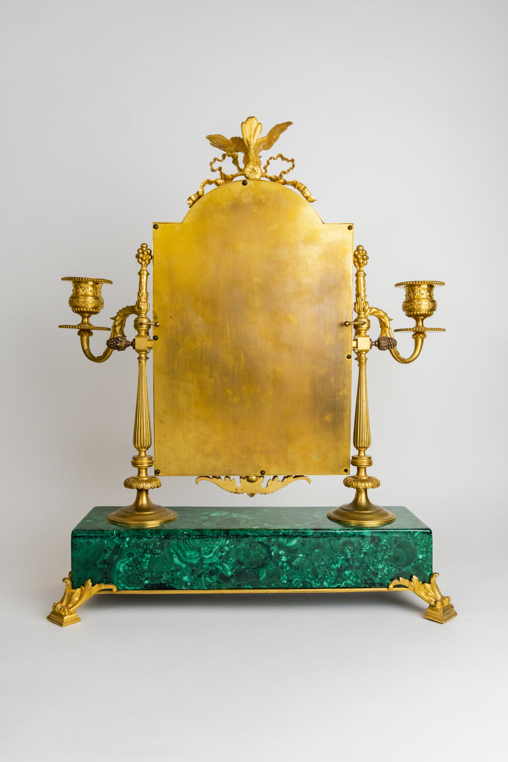 Gilt Bronze Mirror Mounted On Malachite Base By Giroux