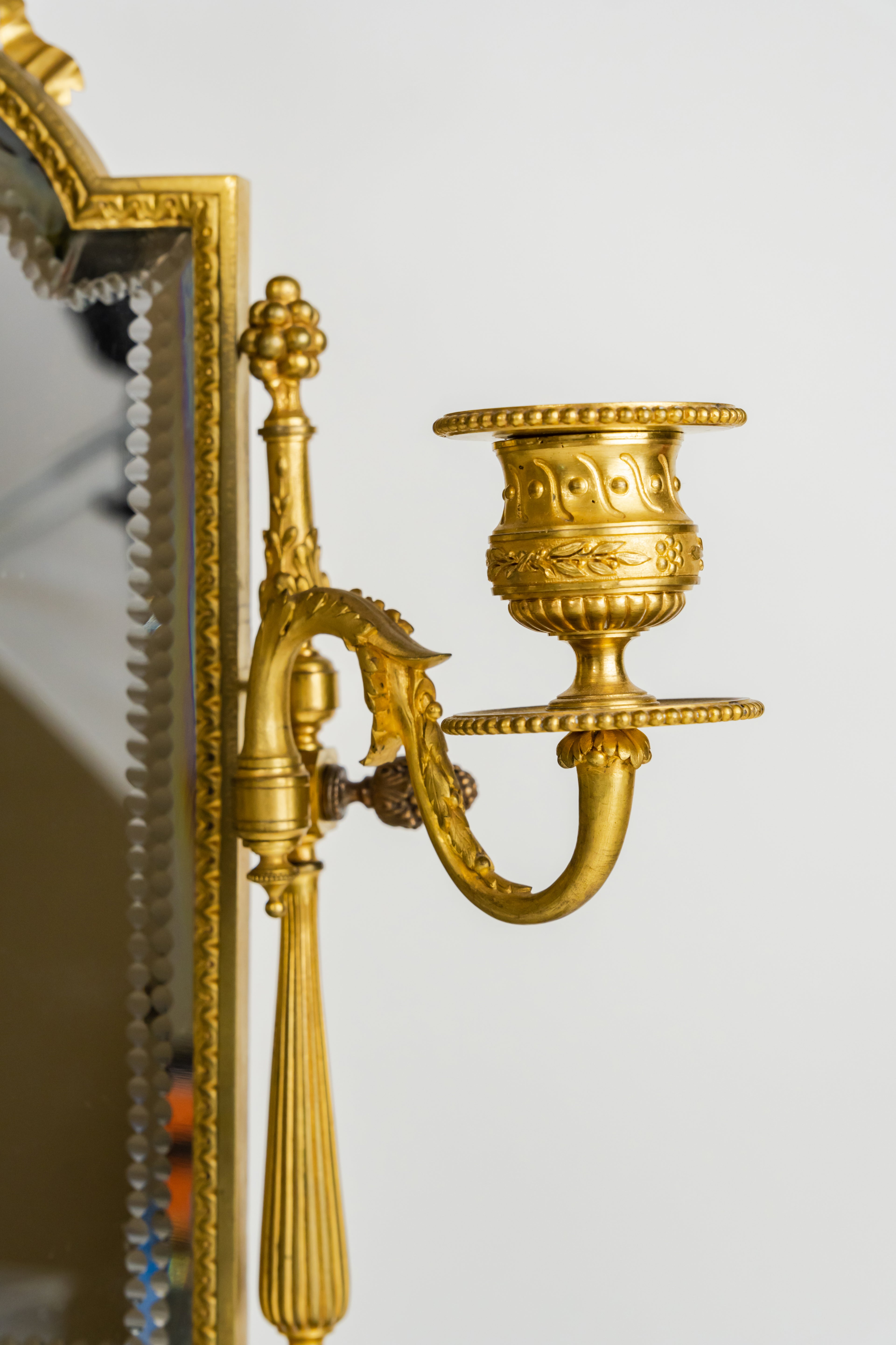 Gilt Bronze Mirror Mounted On Malachite Base By Giroux
