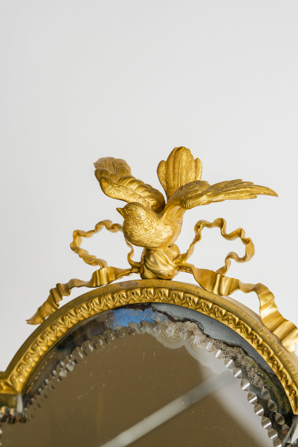 Gilt Bronze Mirror Mounted On Malachite Base By Giroux