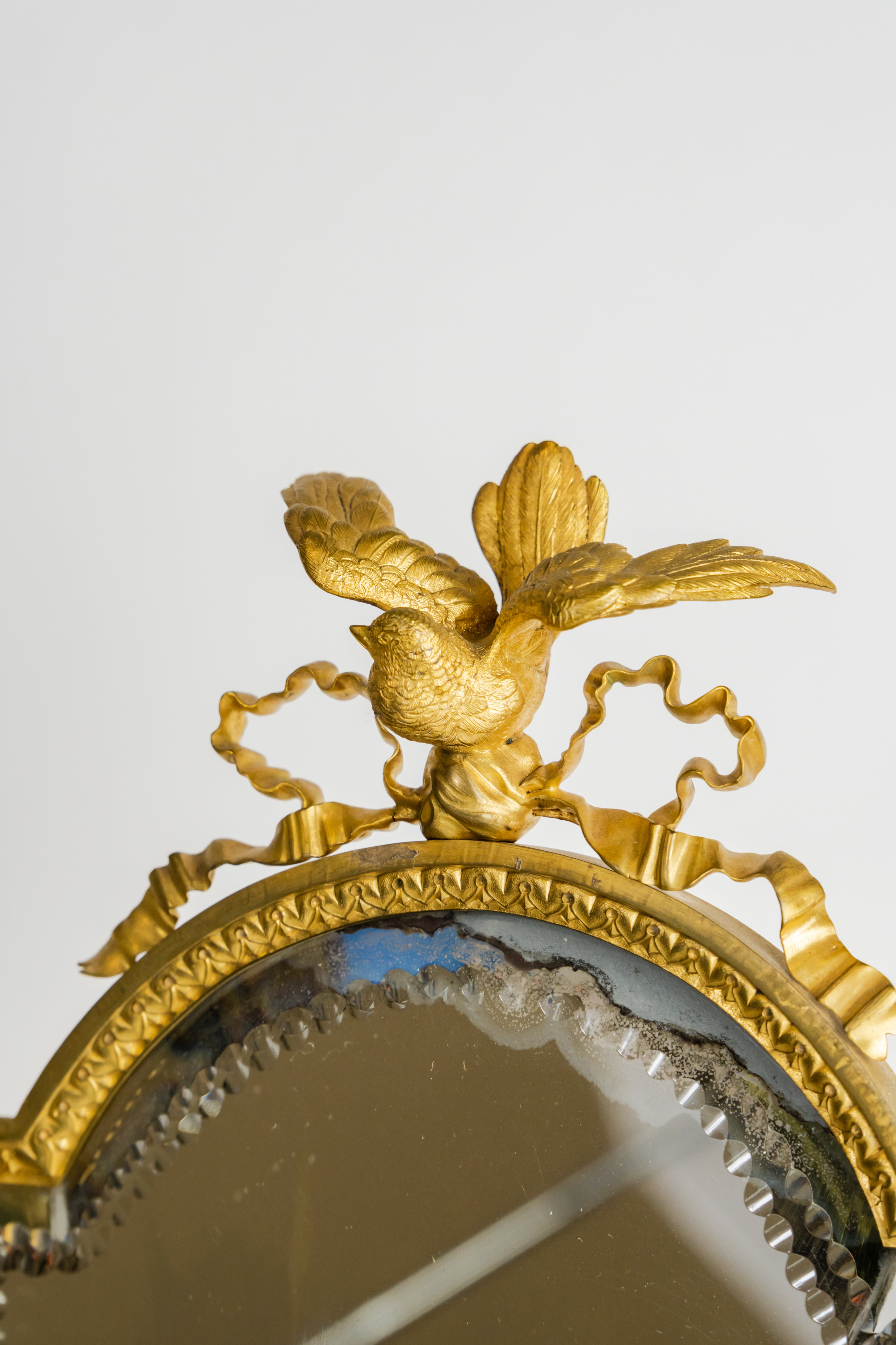 Gilt Bronze Mirror Mounted On Malachite Base By Giroux