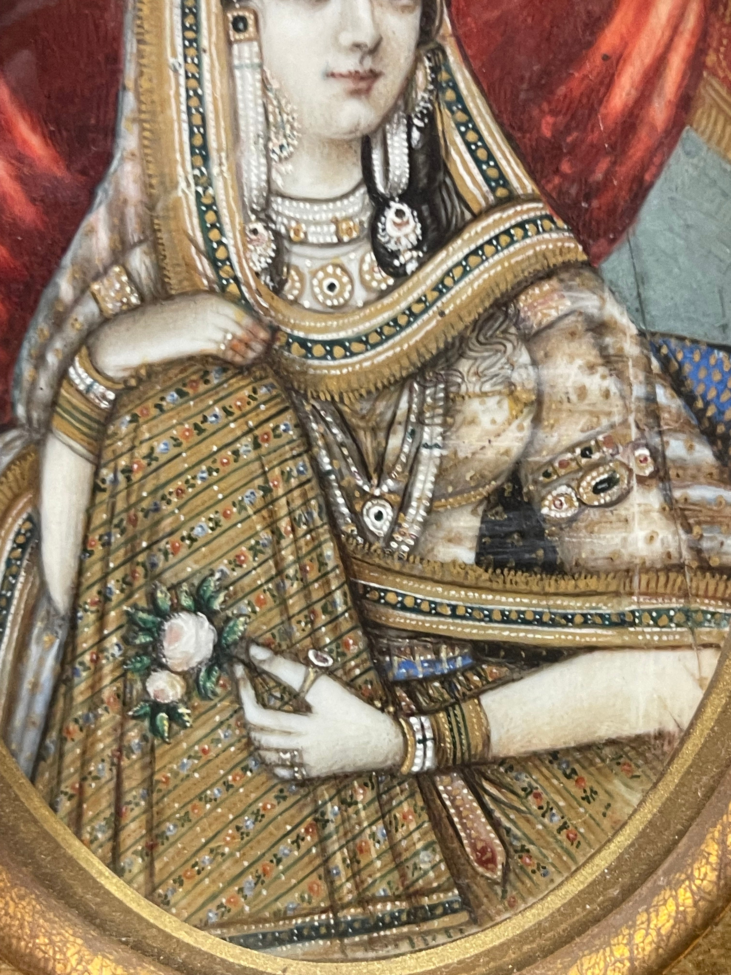 Indian Mughal Period, Pair of Framed Portraits of Emperor Akbar & Princess Mughal