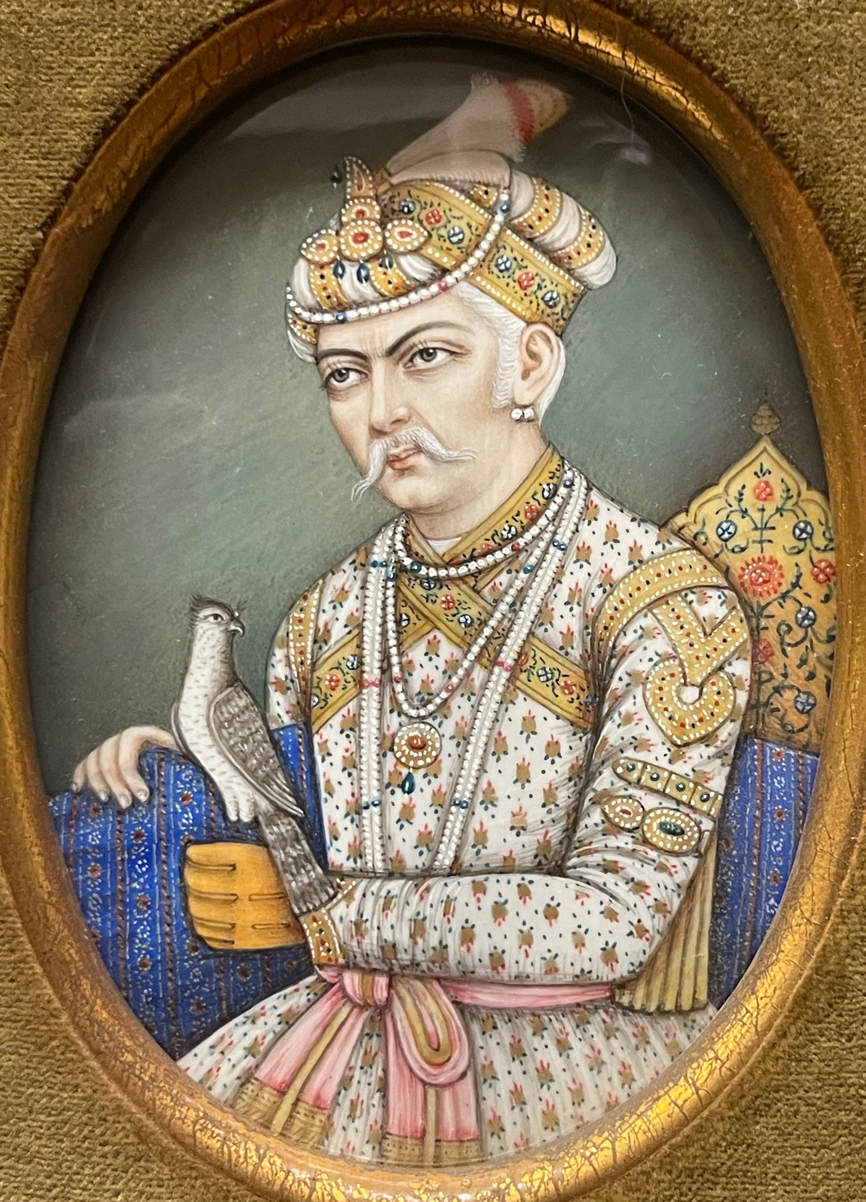 Indian Mughal Period, Pair of Framed Portraits of Emperor Akbar & Princess Mughal