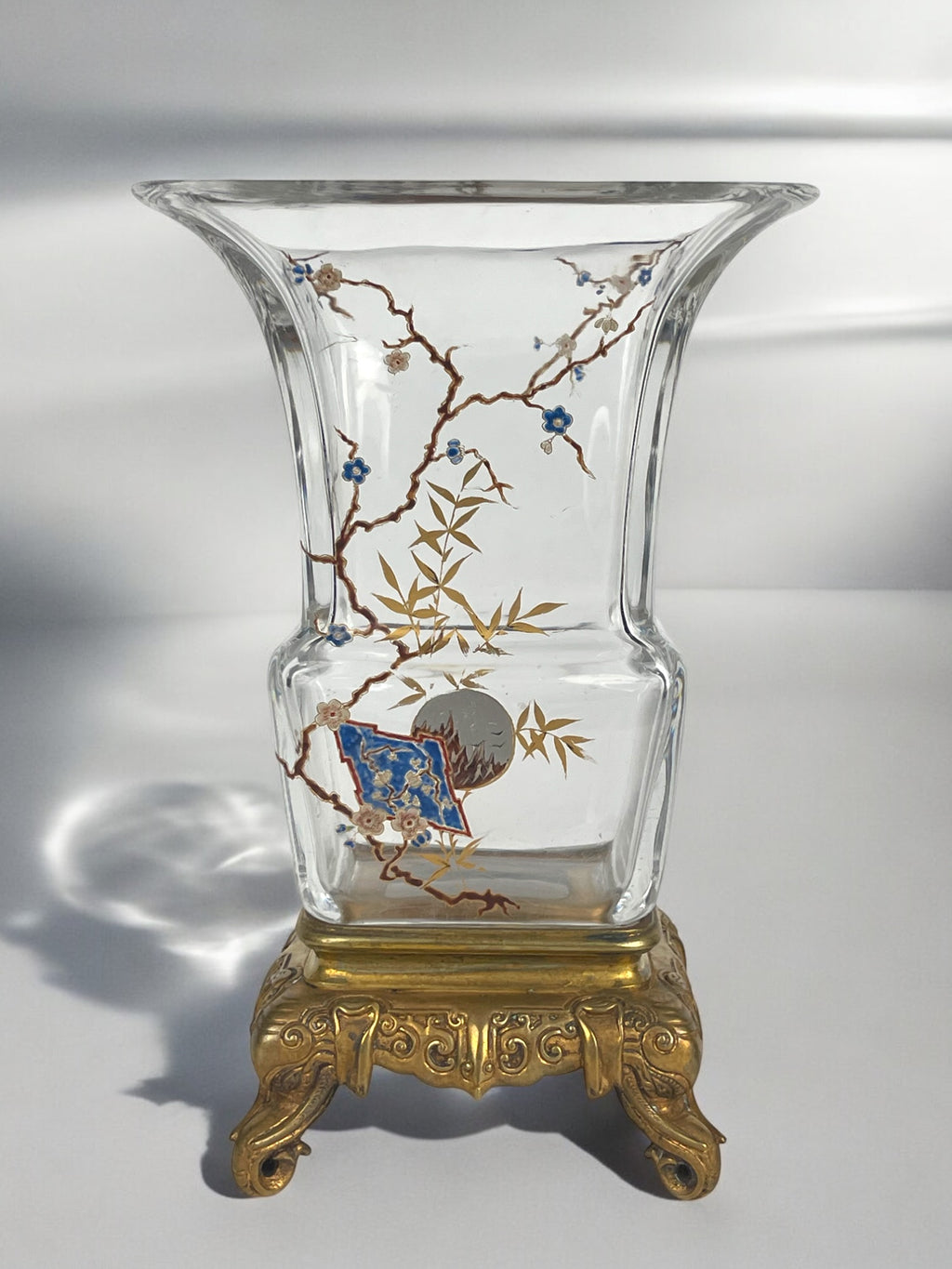 19th Century French Baccarat Chinoiserie Ormolu Mounted Enameled Glass Vase