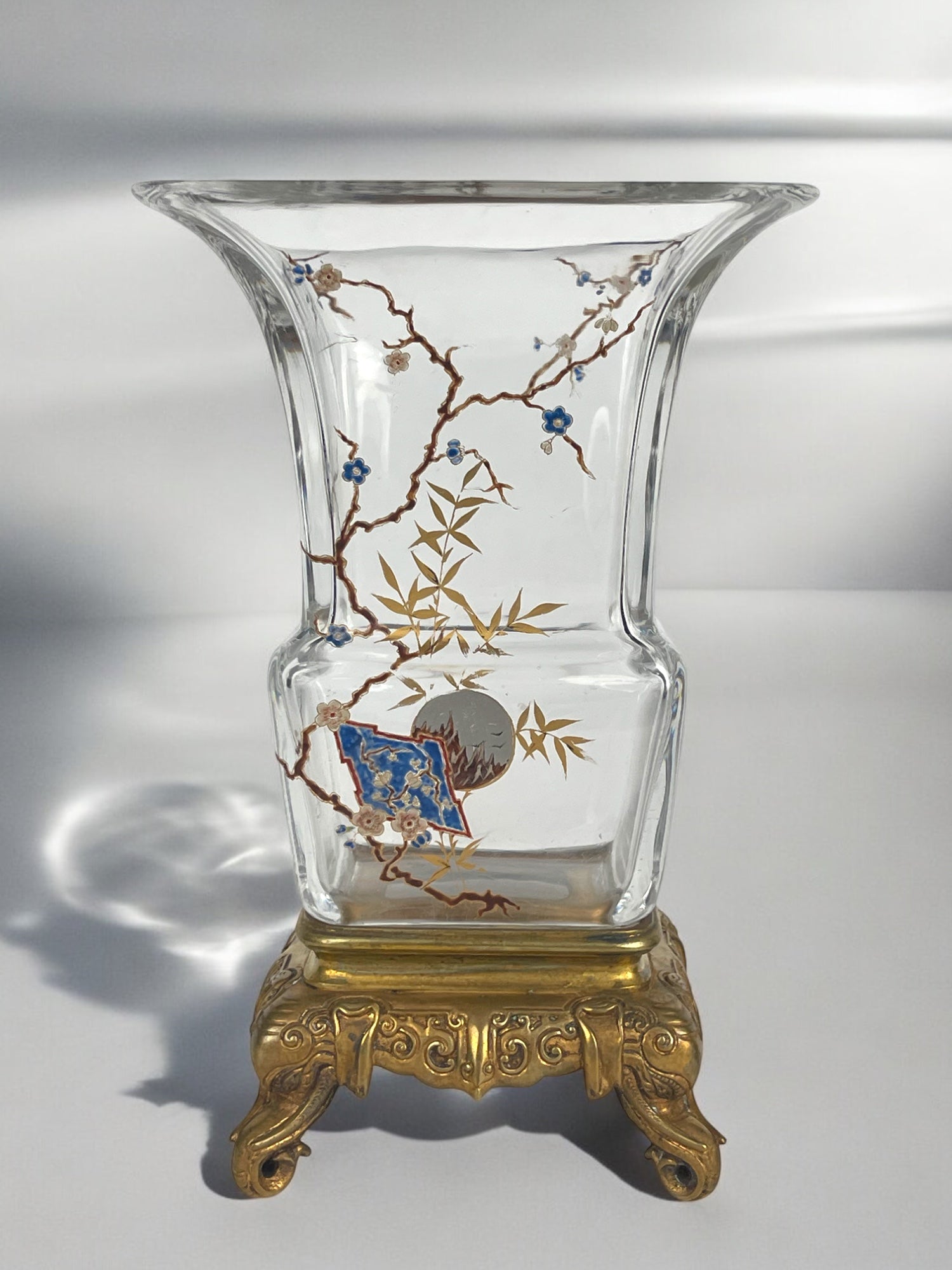 19th Century French Baccarat Chinoiserie Ormolu Mounted Enameled Glass Vase