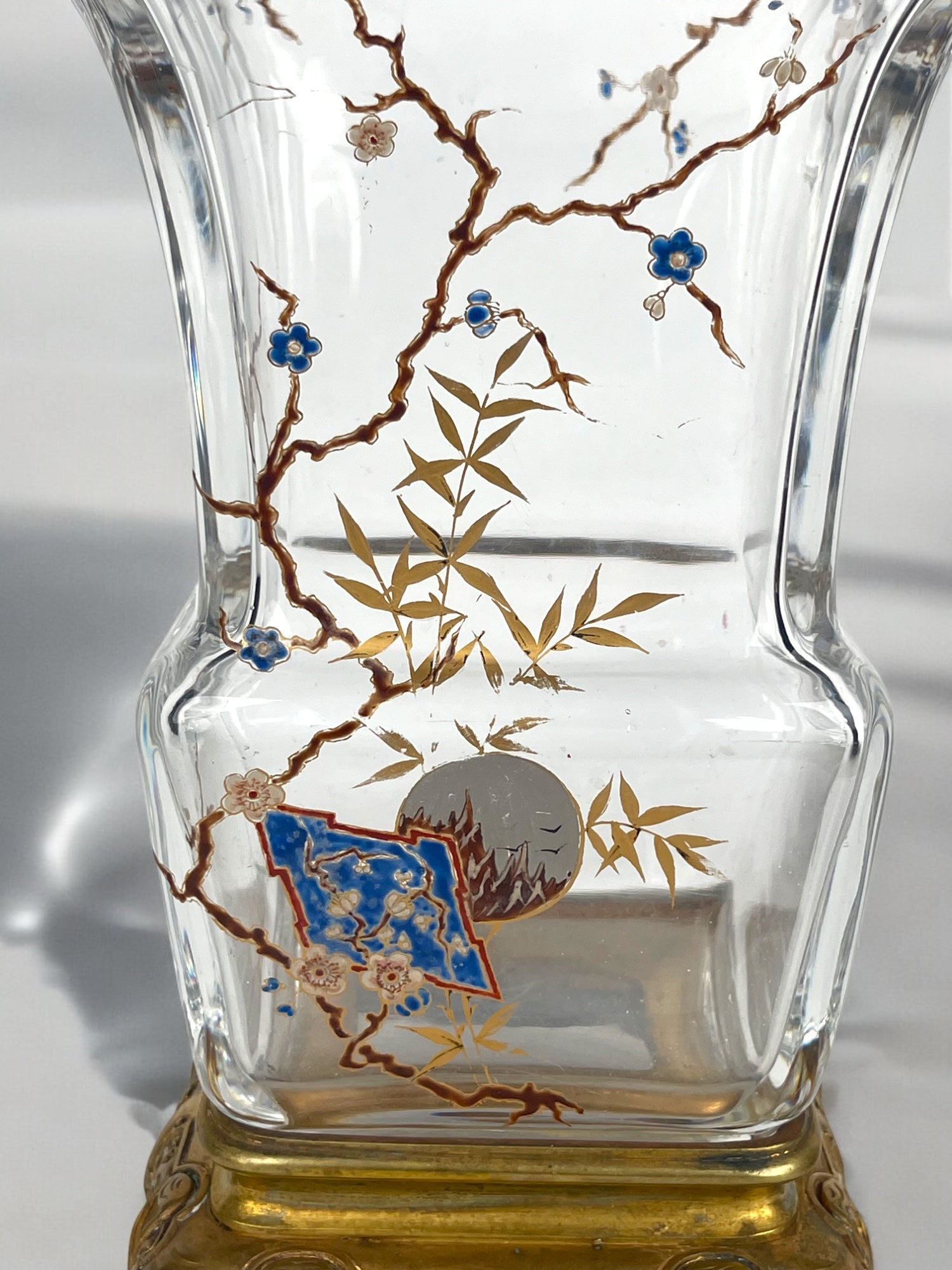 19th Century French Baccarat Chinoiserie Ormolu Mounted Enameled Glass Vase