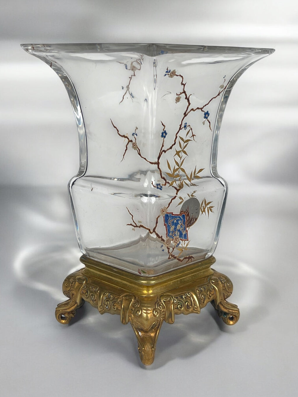 19th Century French Baccarat Chinoiserie Ormolu Mounted Enameled Glass Vase