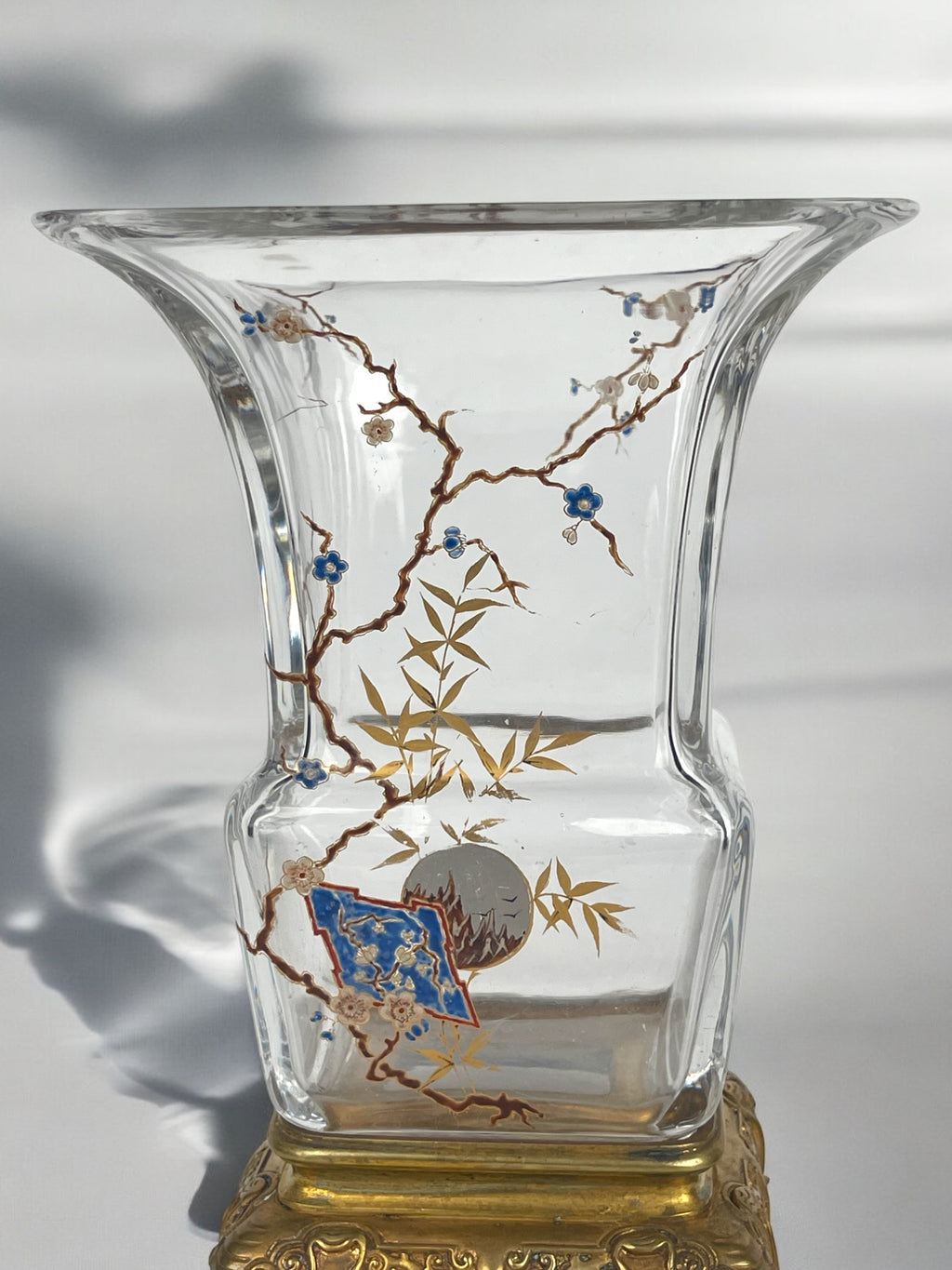 19th Century French Baccarat Chinoiserie Ormolu Mounted Enameled Glass Vase