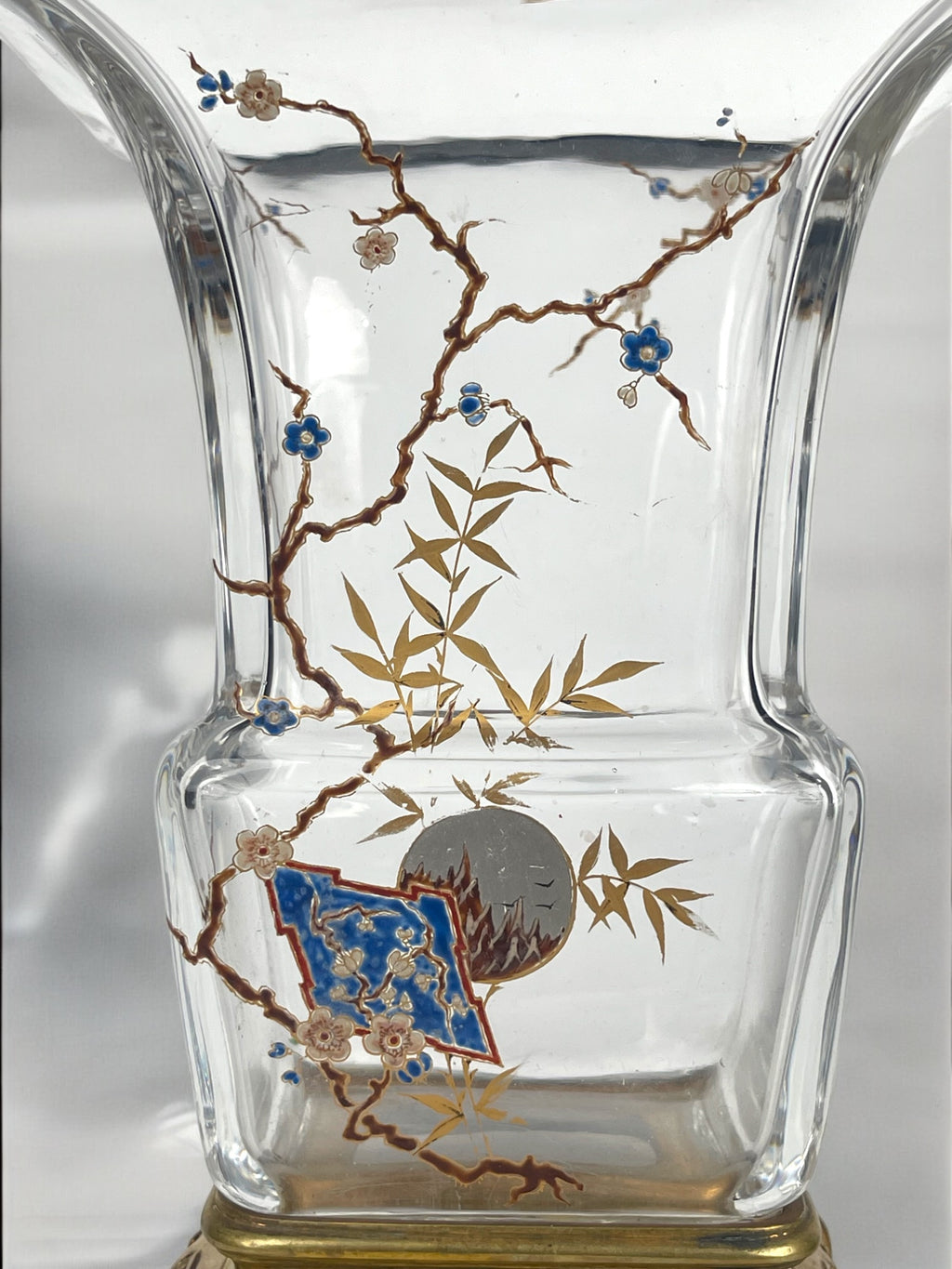 19th Century French Baccarat Chinoiserie Ormolu Mounted Enameled Glass Vase