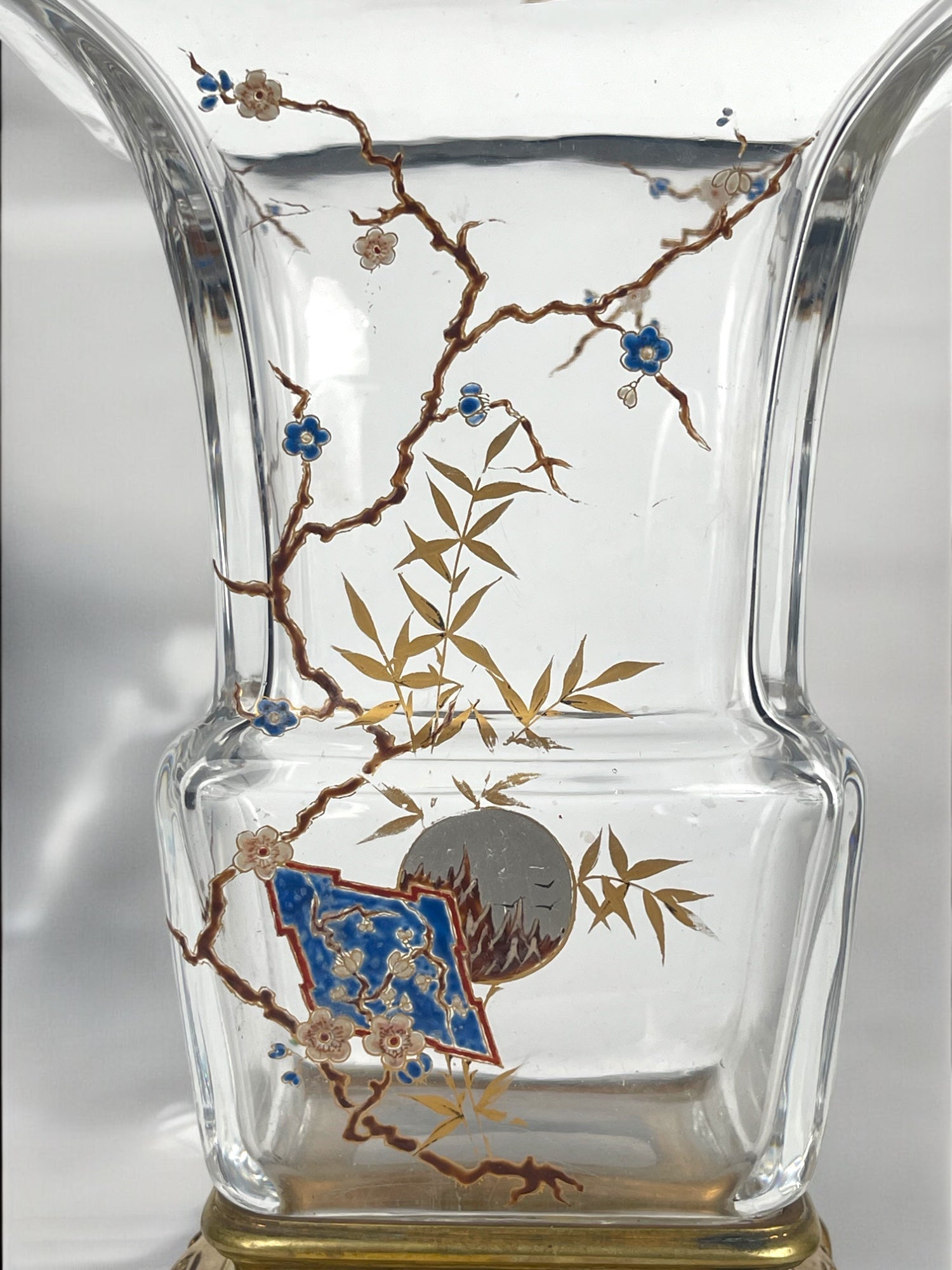 19th Century French Baccarat Chinoiserie Ormolu Mounted Enameled Glass Vase